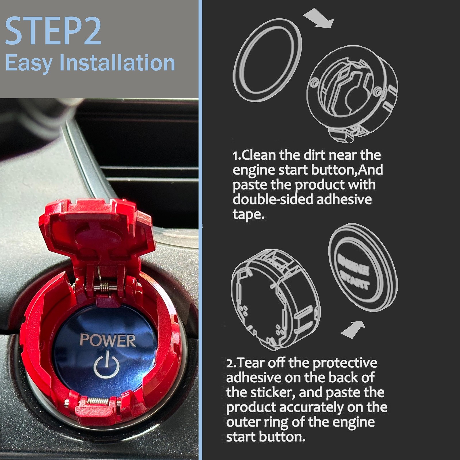 Erarise Metal Mecha Push Start Button Cover Car Engine Start Stop Button Cover