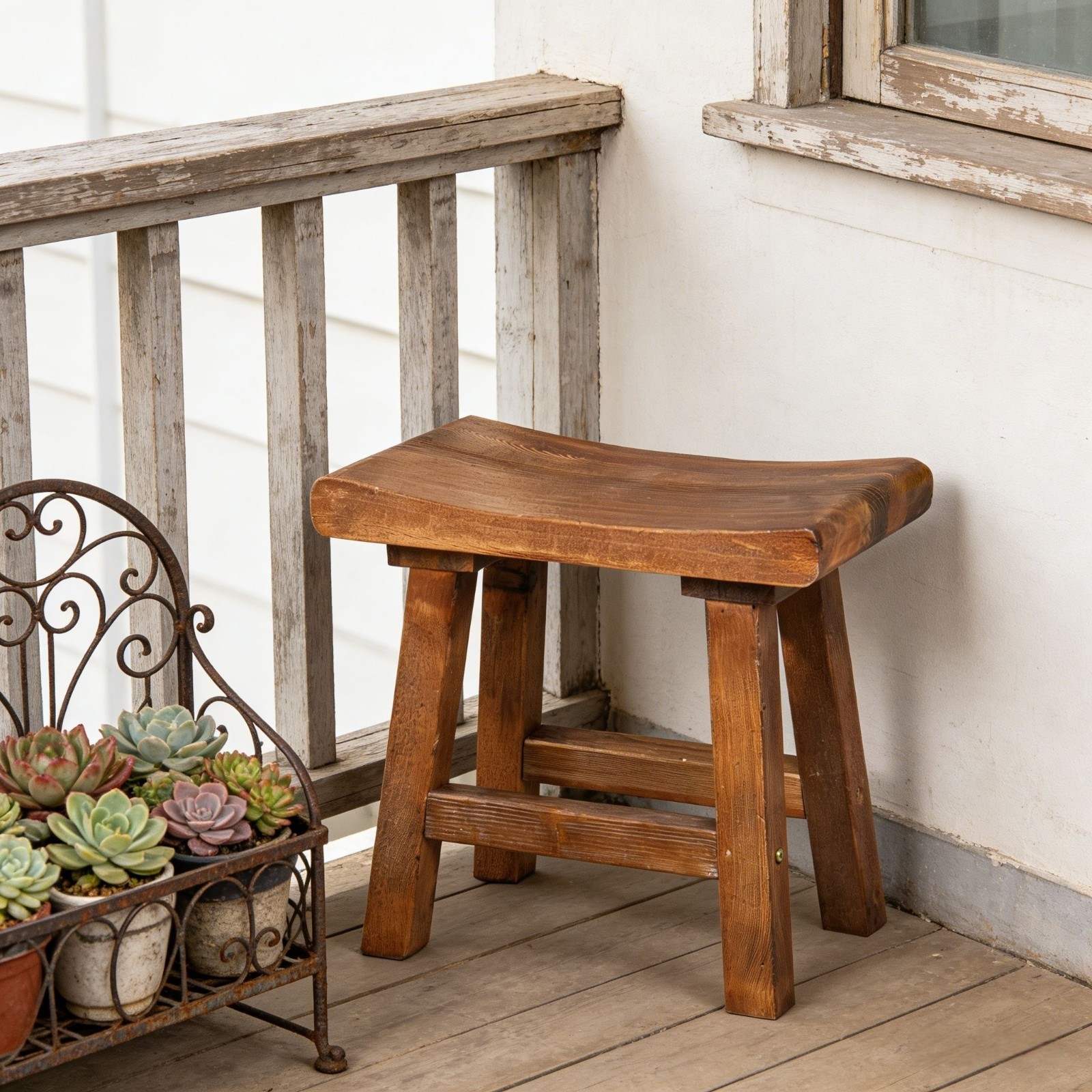 Rustic Old Pine Wooden Stool Bench Side Table Farmhouse Bedside Table 18.5" H