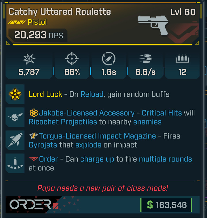 Borderlands 4⭐ROULETTE PISTOL ⭐ JAKOBS⭐TORGUE IMPACT
