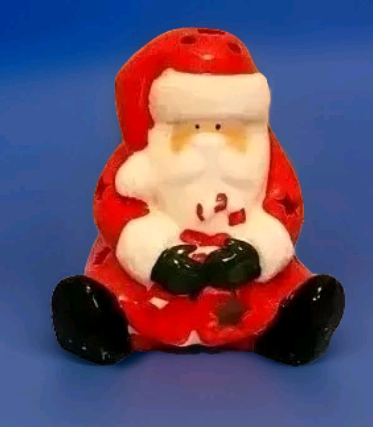 Santa Claus Tealight Holder Figurine W/ Candy Cane & Star Cutouts Xmas Wax Decor