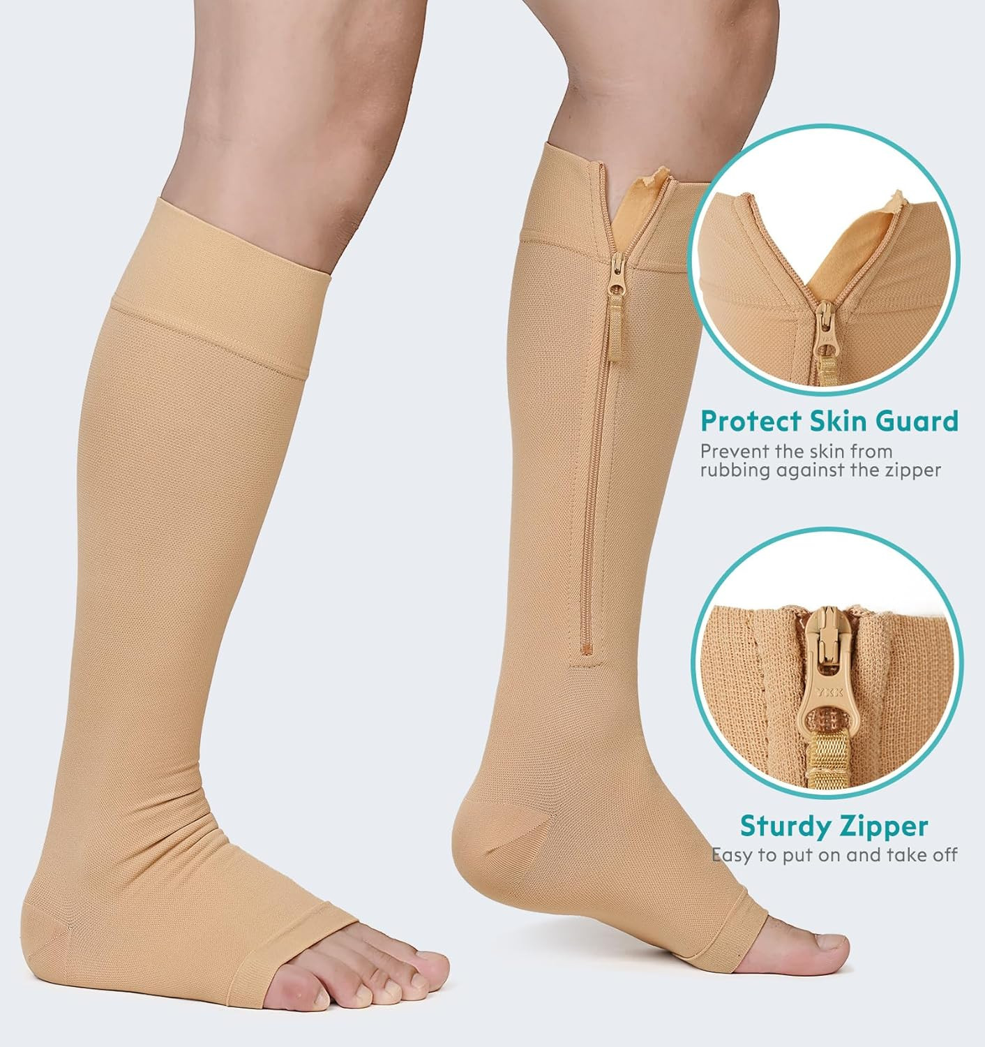 Copper Compression Socks for Varicose Veins & Lymphedema, Zipper Compression Soc