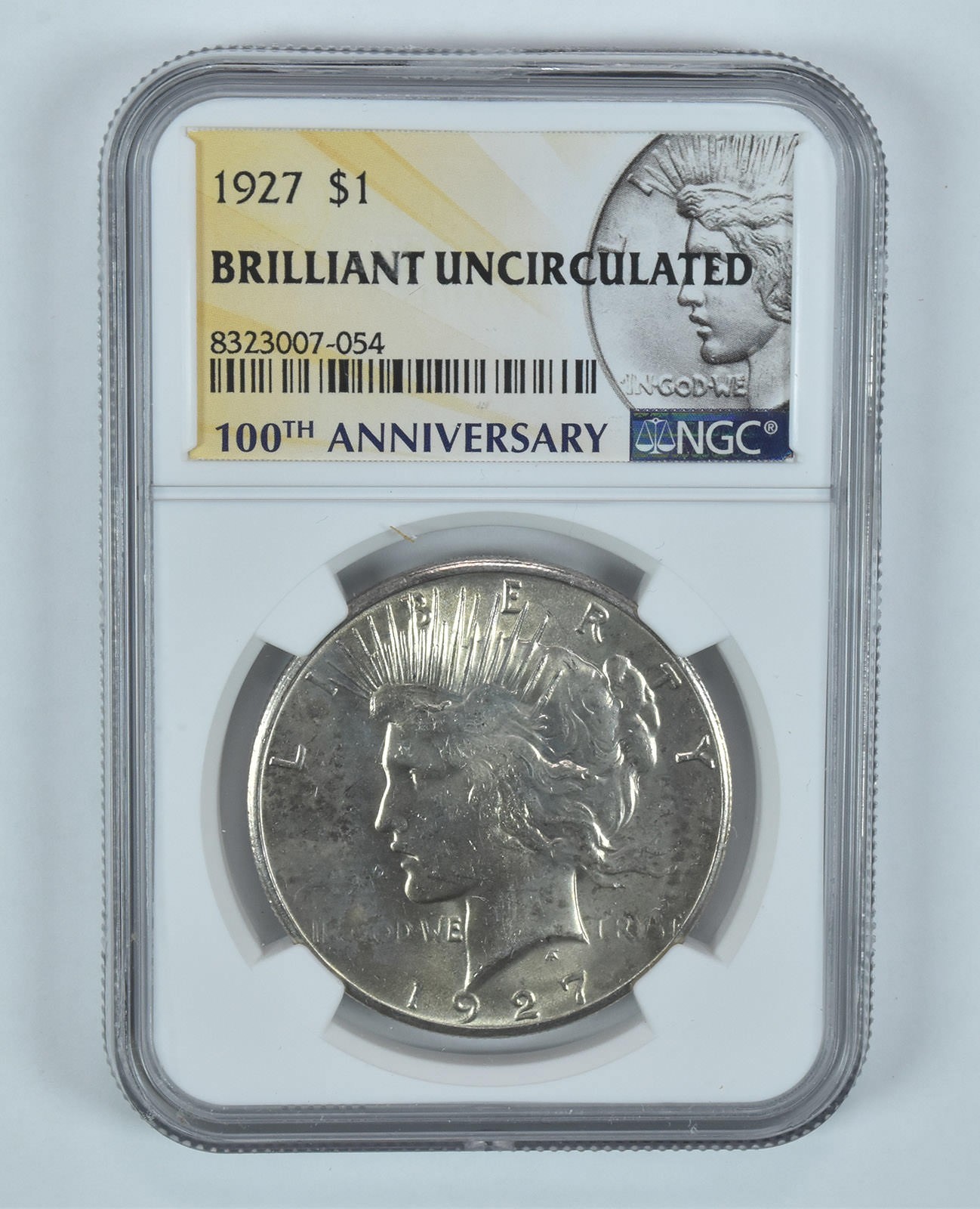 1927 Peace Silver Dollar BU NGC 100th Anniversary Label