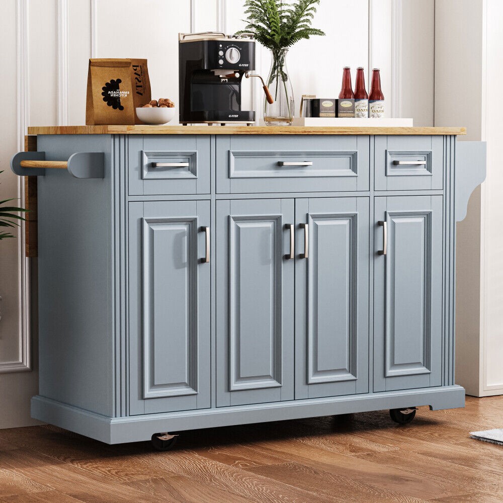 54inch Kitchen Island Rolling Kitchen Cart w/4 Doors and 3 Drawers Dining Room