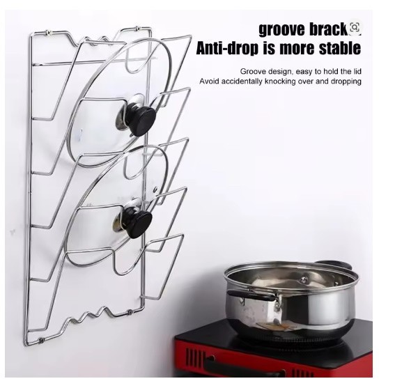 Wall Mounted Pot Lid Rack | 5-Layer Kitchen Organizer | Perforated Design