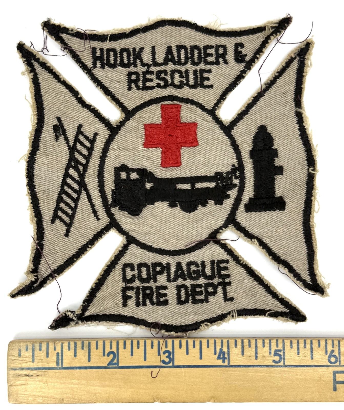 Vintage Copiague New York Fire Dept Hook Ladder Rescue Embroidered Patch