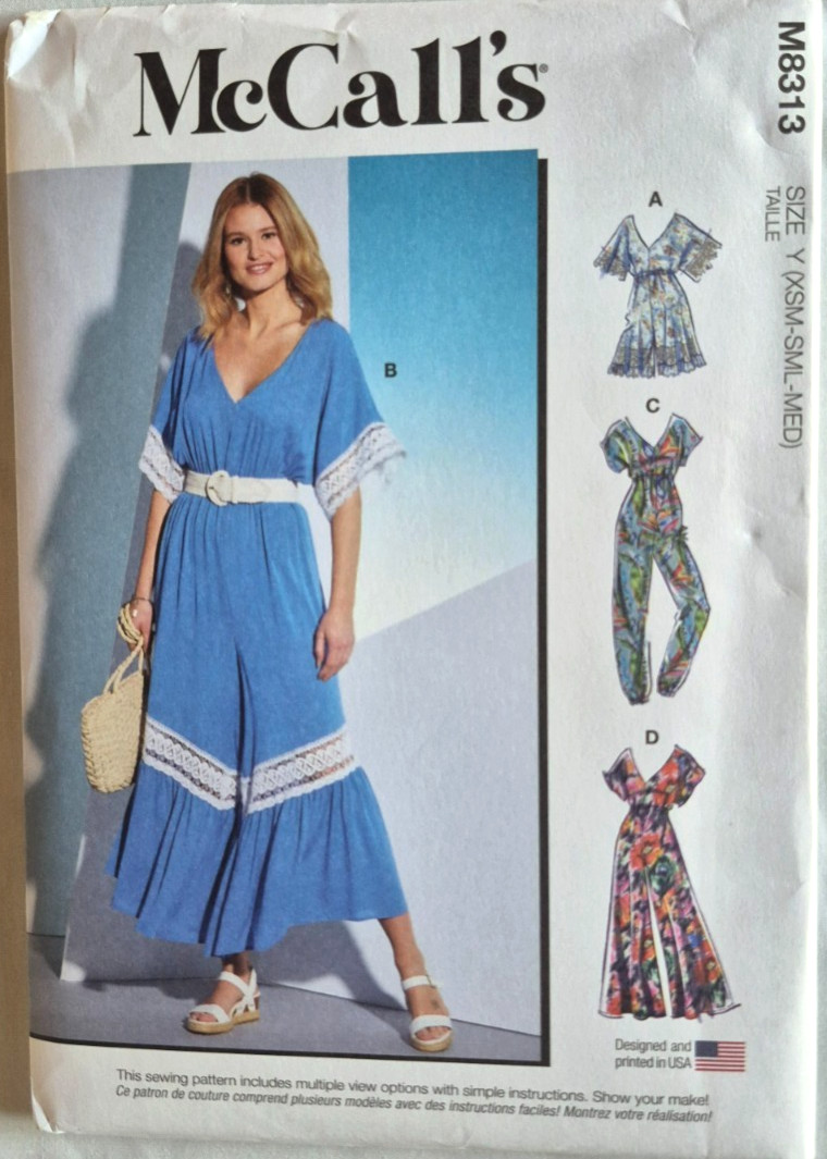MCCALLS PATTERN  8313 JUMPSUIT ROMPER  MISSES SIZES  XSMALL SMALL MEDIUM  UNCUT