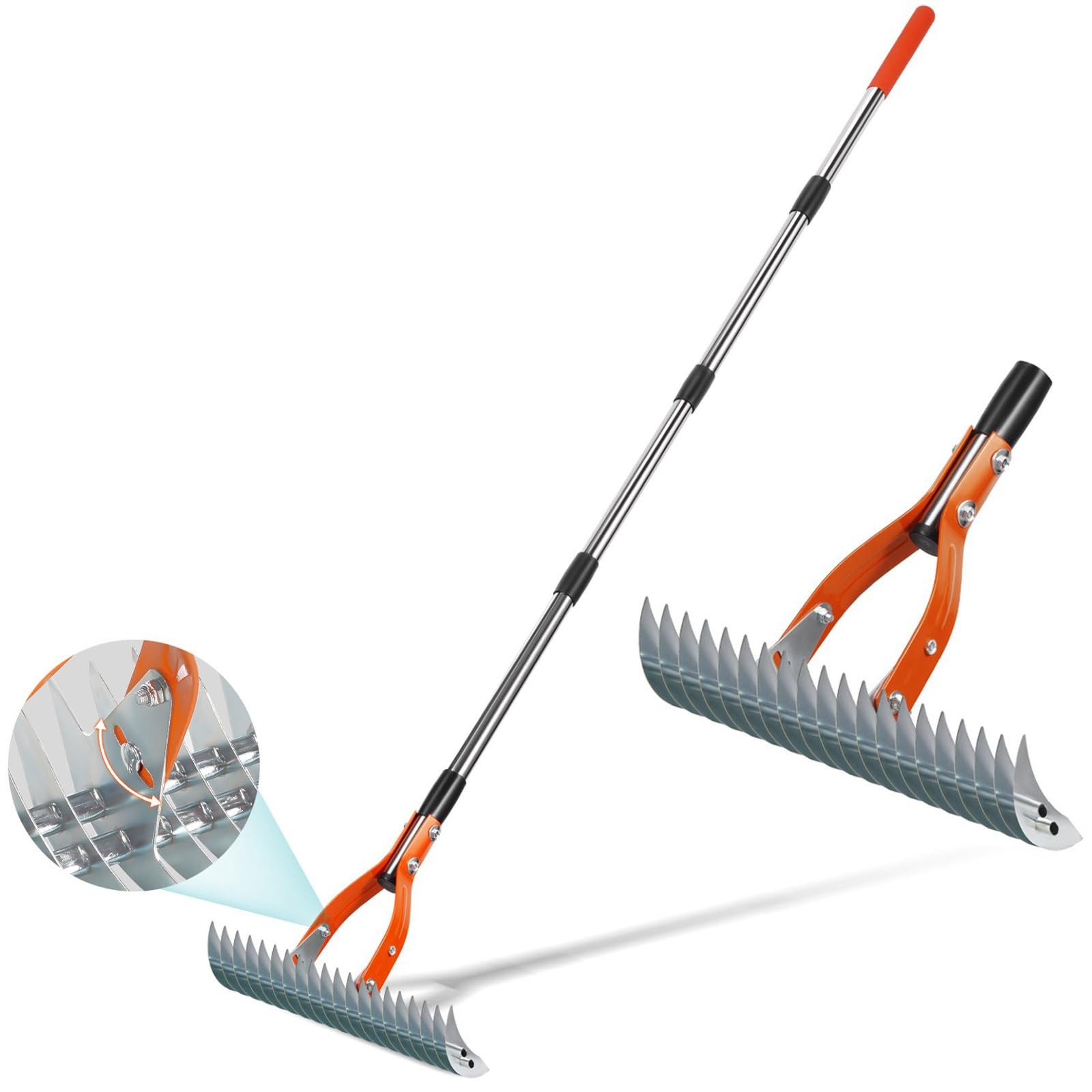 Thatch Rake for Lawns, 15" Heavy Duty Metal Dethatcher Rake with 5FT Handle, ...