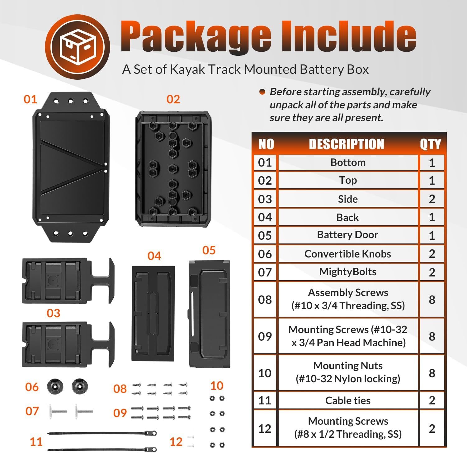 Track Mounted Battery Box CLB-1002 Fits for YakAttack Switchblade Transducer Arm