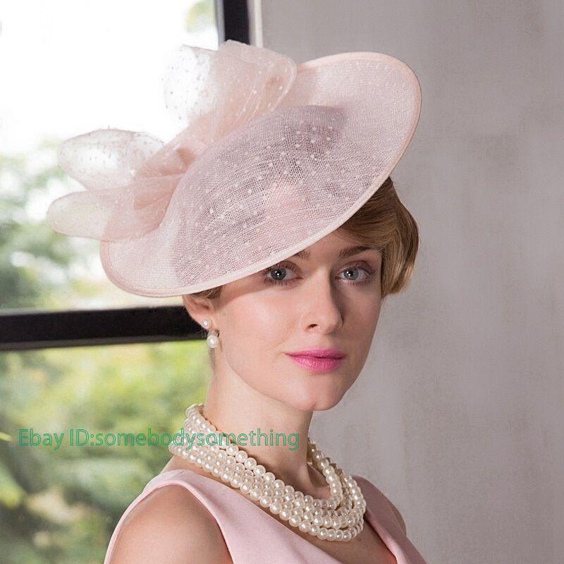 Women's Kentucky Derby Church Wedding Noble Dress linen feather Sinamay hat @SY
