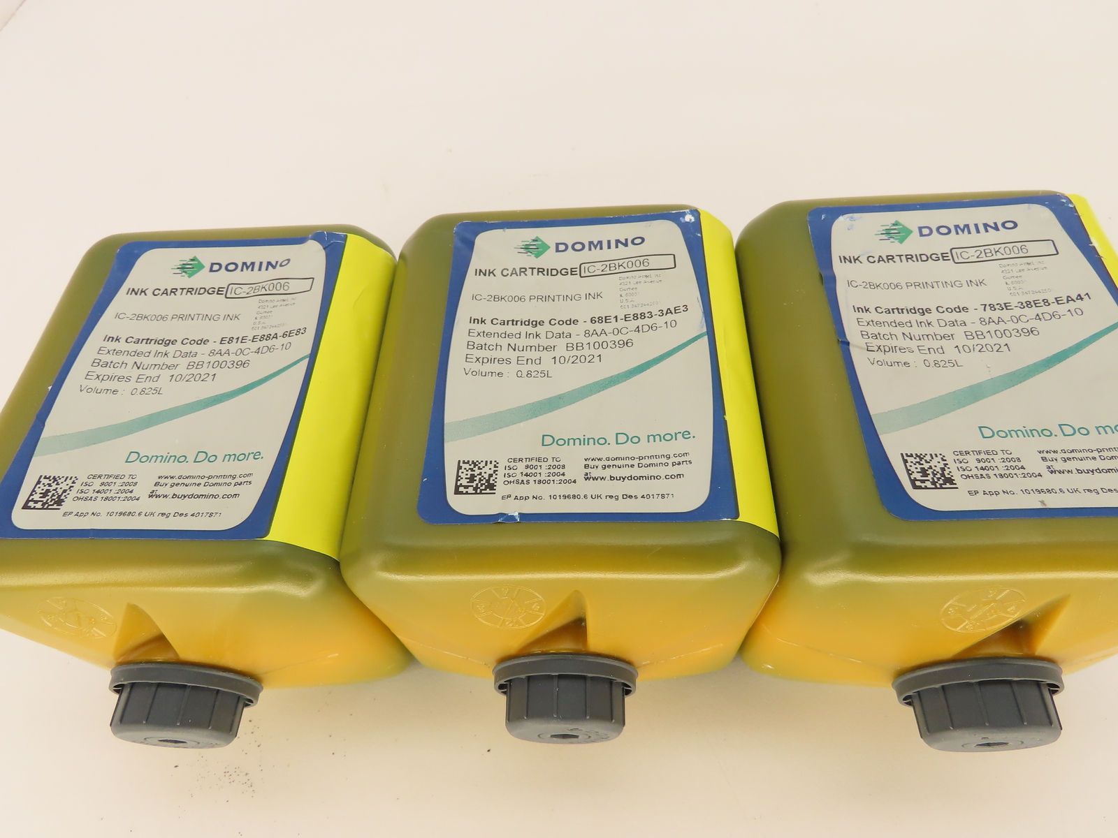 Domino IC-2BK006 IC-2BK006 Printing Ink Cartridge Vol. 0.825L  Lot OF 3