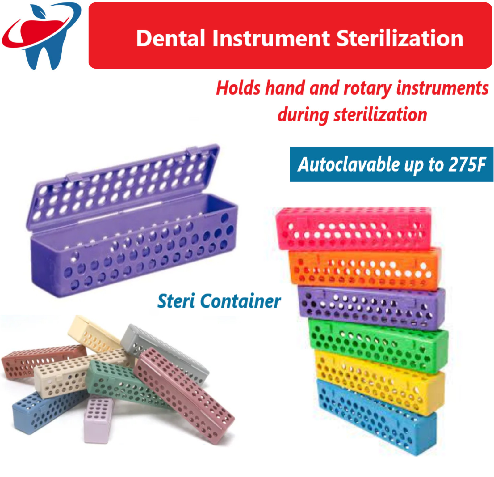 Dental Instrument Steri Container Case Autoclave to 275F & Lid Medical Tattoo