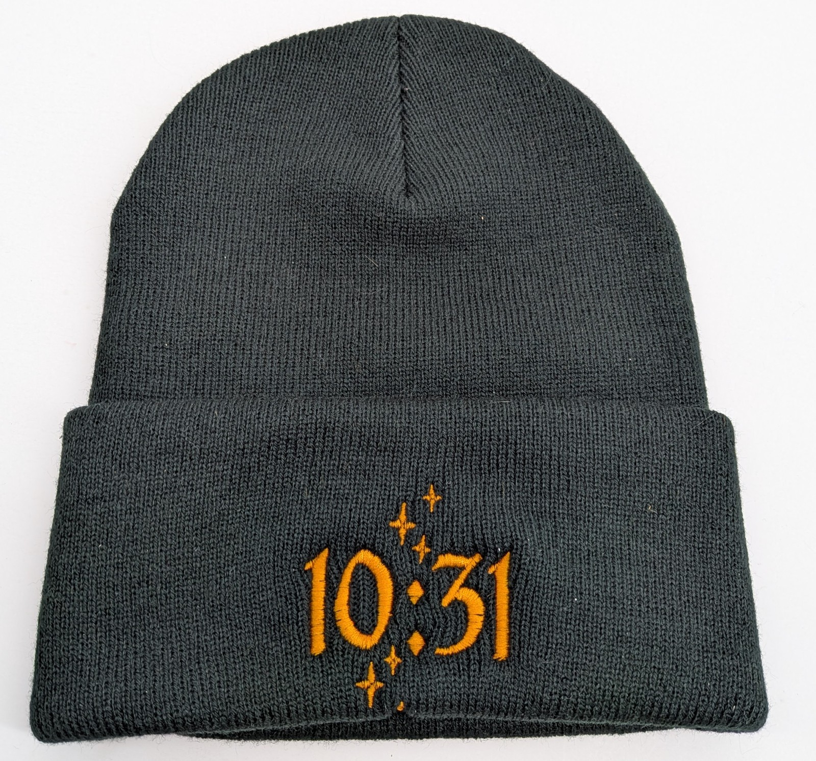Halloween 10:31 Embroidered Beanie Black Orange Knit Cap Skull Hat Spooky