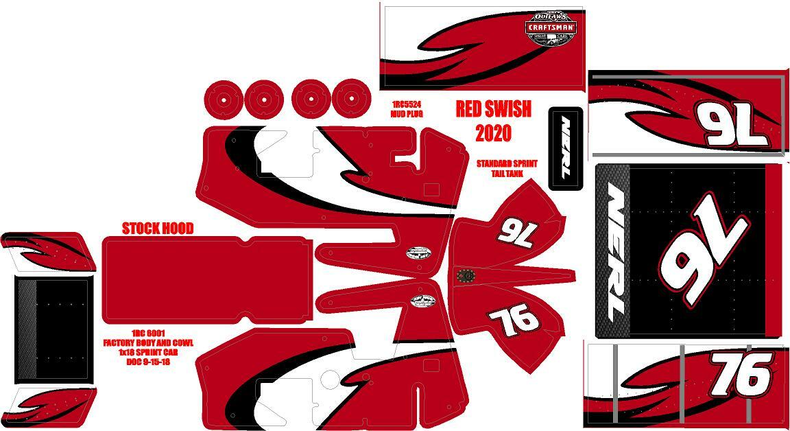 1RC SPRINT WRAP RED SWISH  CUSTOM YOU CHOOSE COLOR AND NUMBER