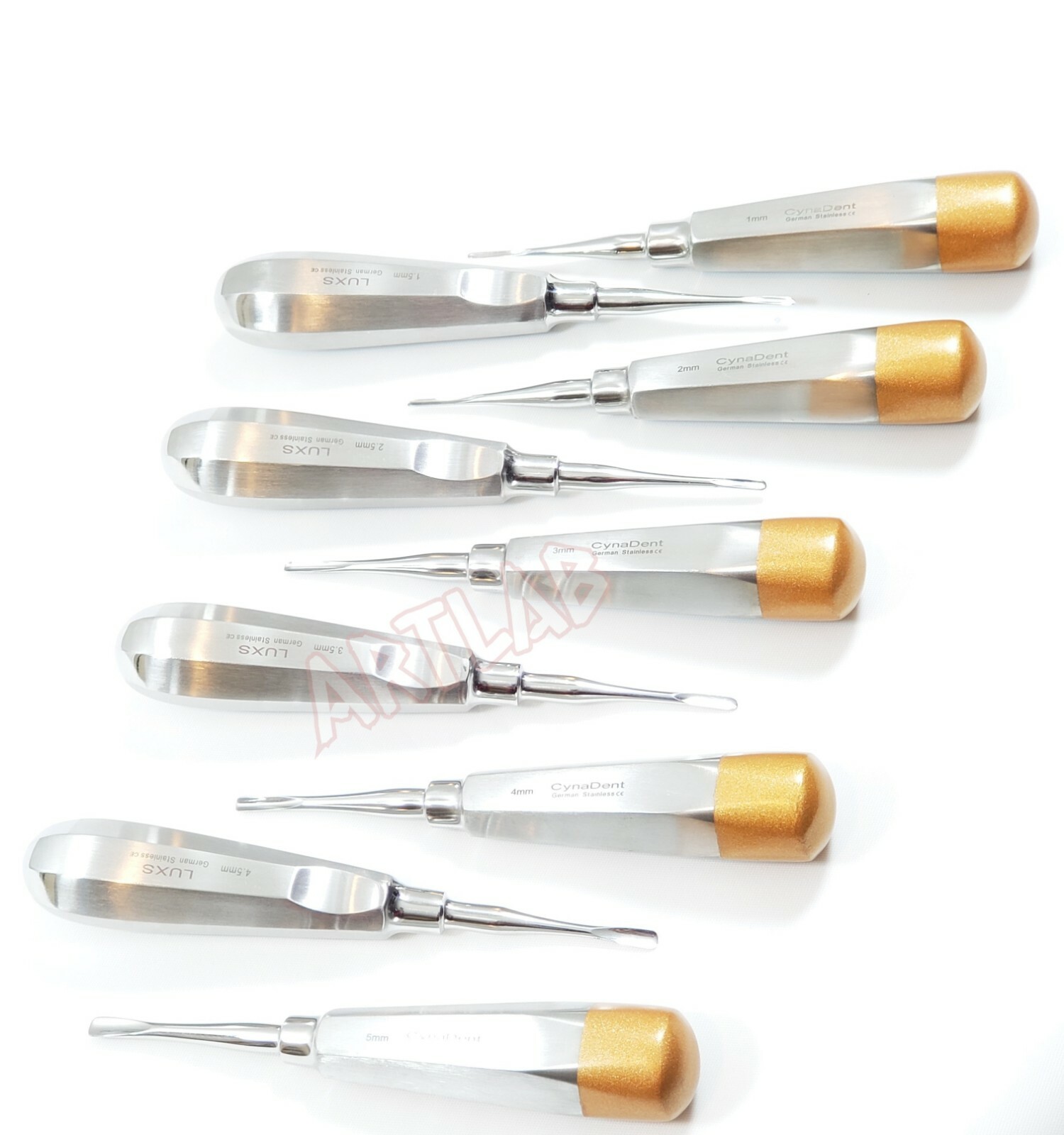 NEW GERMAN 9 PCS STRAIGHT DENTAL SURGERY EXTRACTION LUXATING ELEVATOR (GOLD)