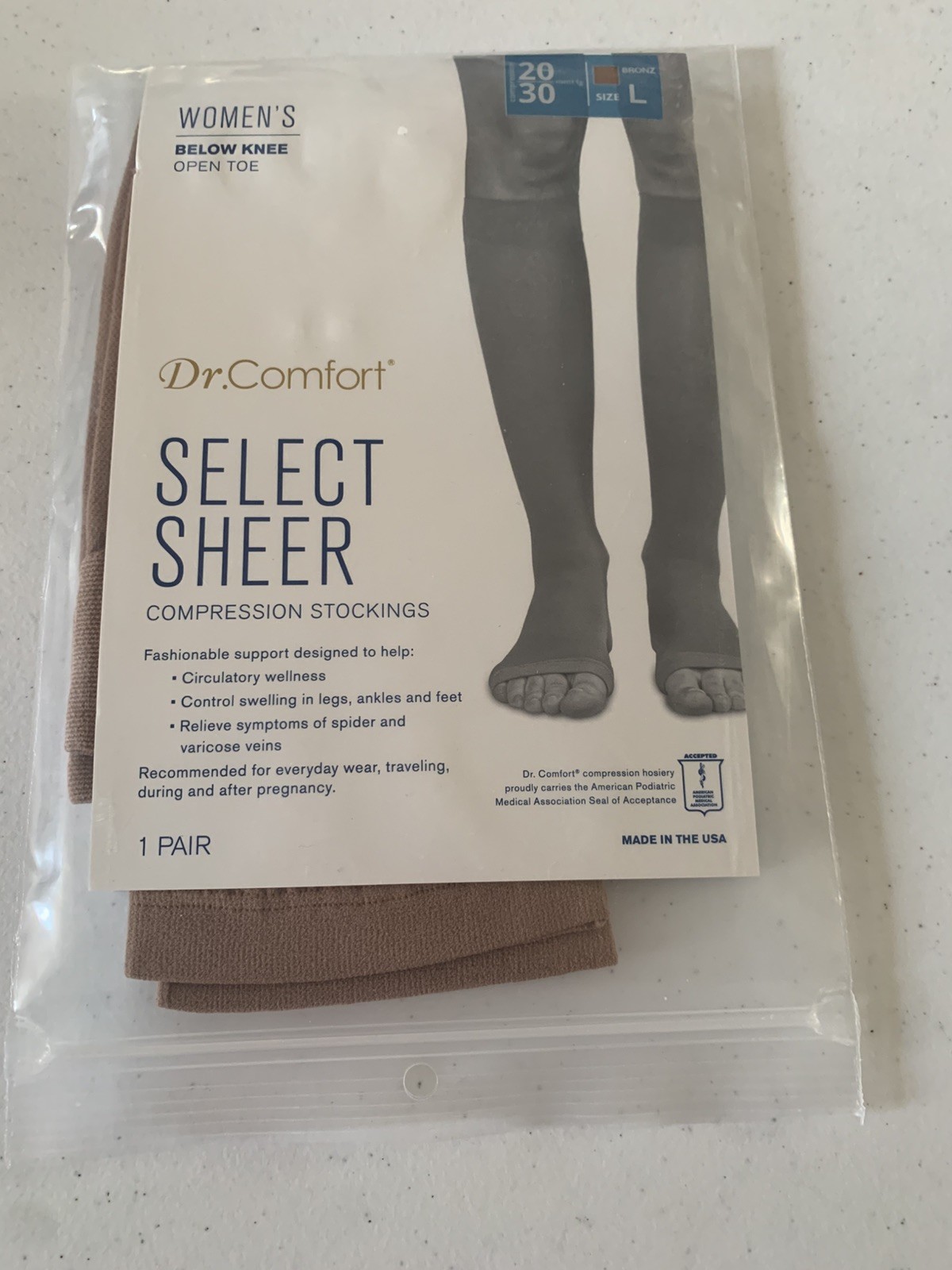 Dr Comfort Women's Select Sheer Below Knee 20-30mmHg (Bronz) Nude Size L Large