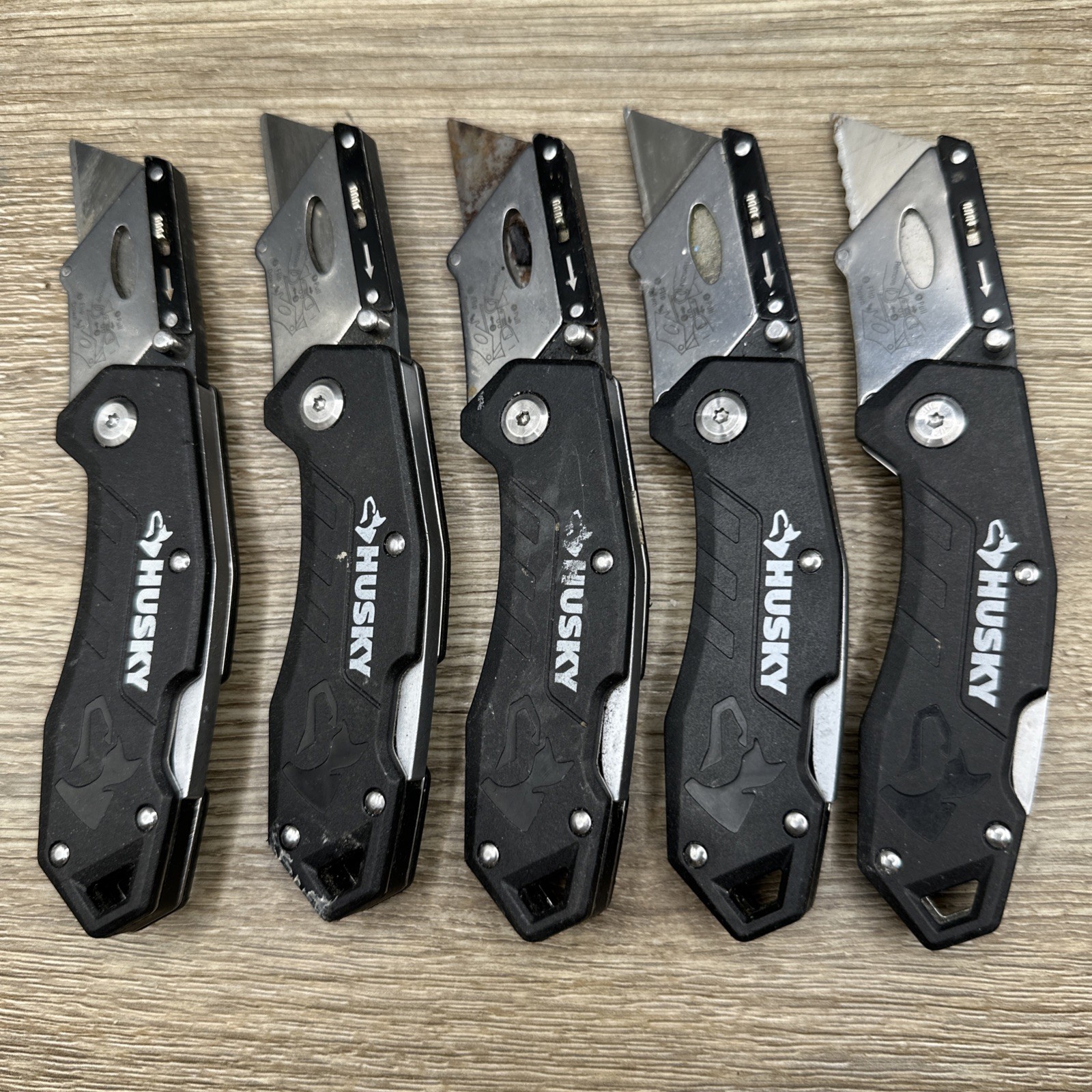 (Lot N) 5 Husky Black Folding Lockback Pocket Utility Knife Set, Box Cutter