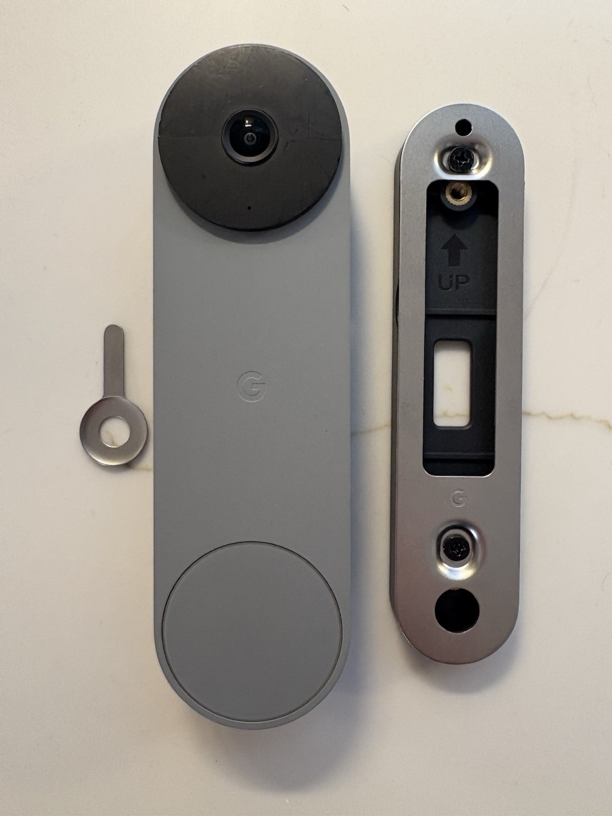 Google Nest Video Doorbell - Ash Grey + Wall mounted bracket with adhesive.