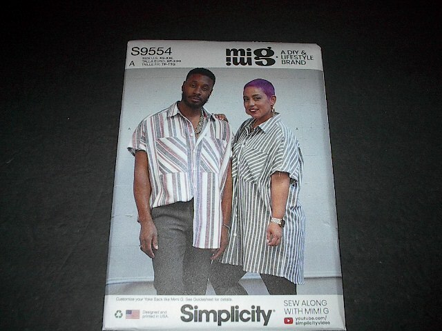 Simplicity Pattern 9554 Unisex Mimi G Style Shirt in Two Lengths  XS ~ XXL  Unc