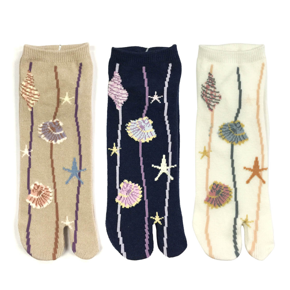 Wrapables Tabi Flip-Flop Socks (Set of 3), Ankle Length Seashells