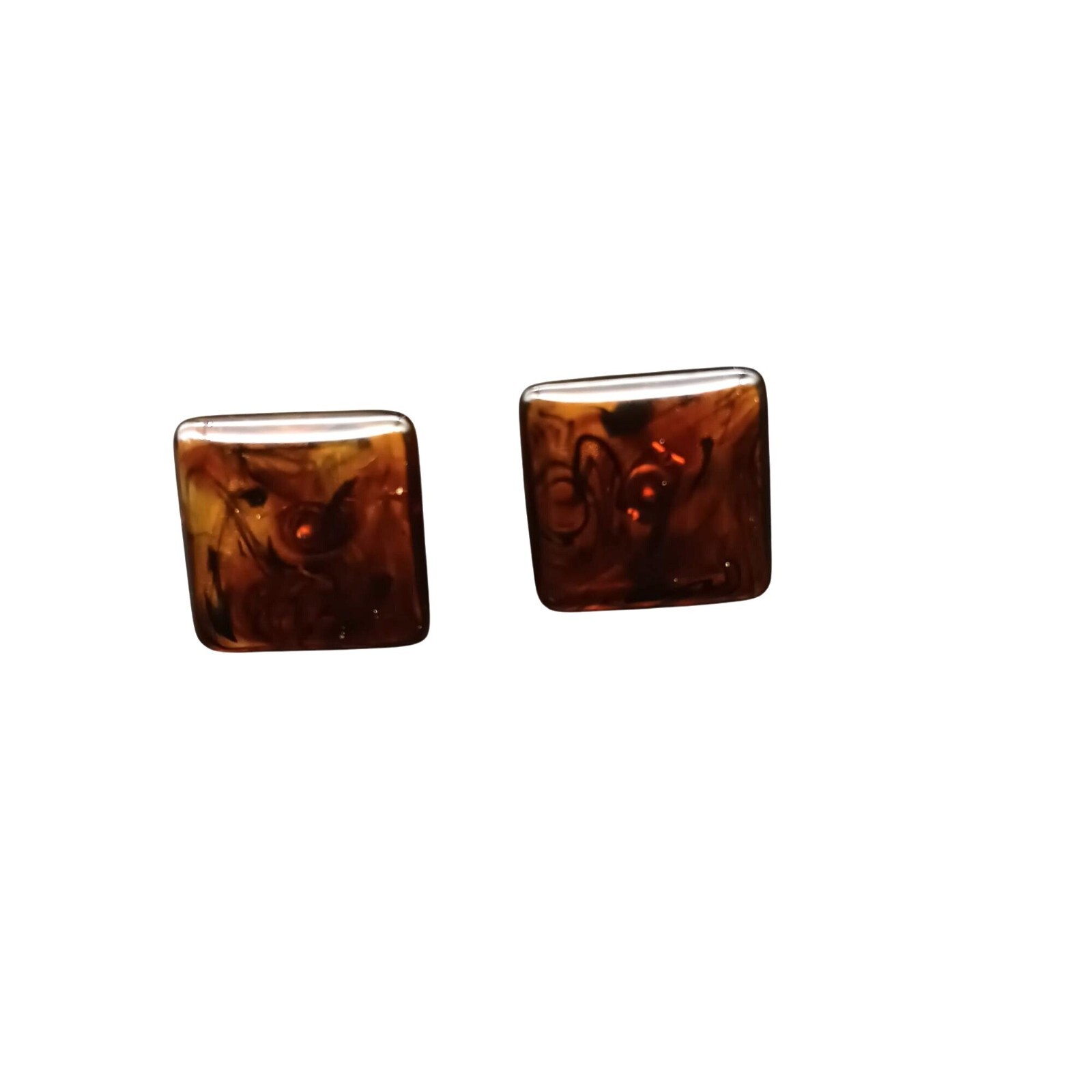 Vintage Square Rootbeer Lucite Stud Earrings
