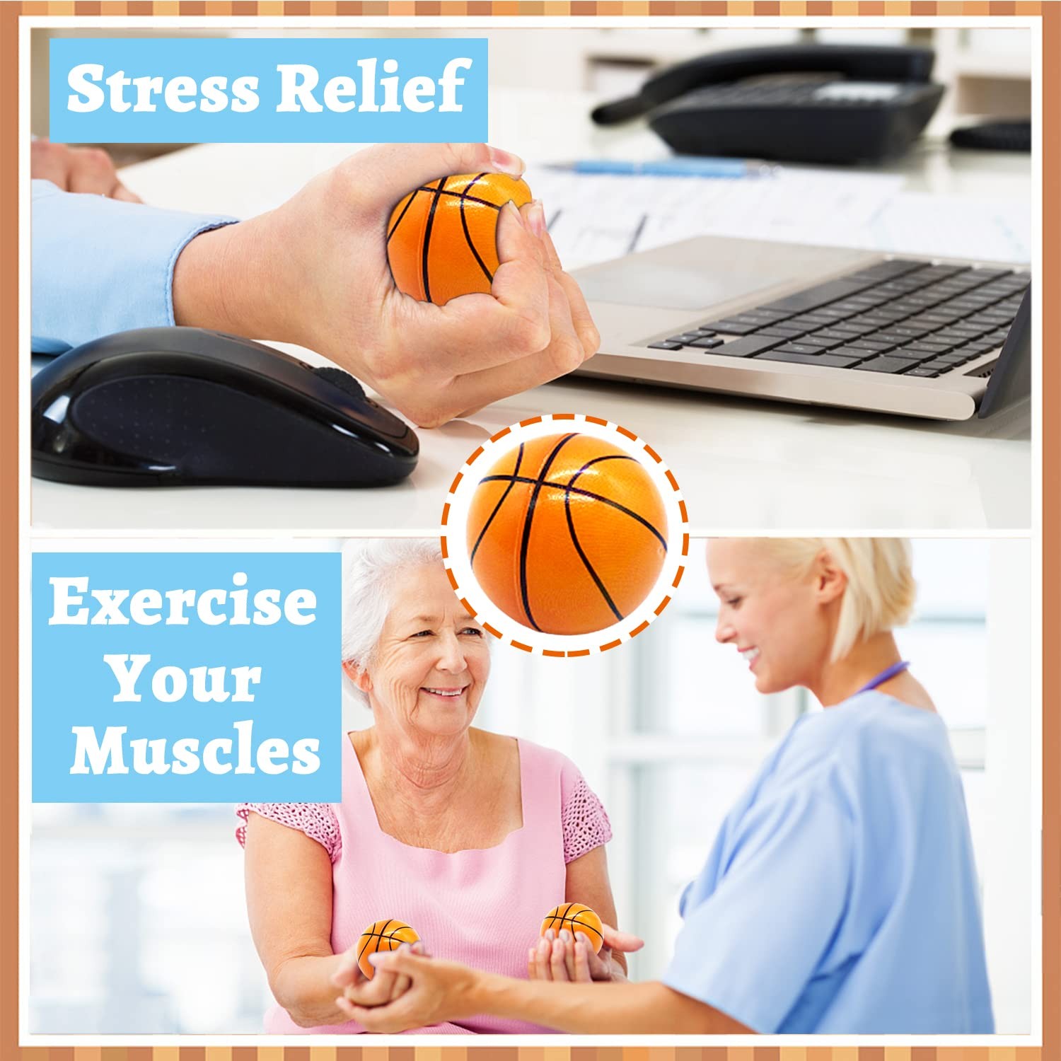 24 Pack 2.5 Inch Basketball Stress Ball,Mini Foam Squeeze Sports Balls for Sp...