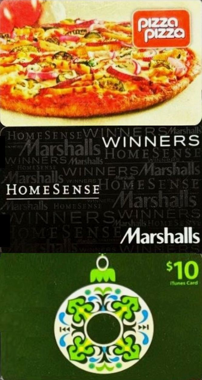 3x ITUNES WINNERS HOMESENSE MARSHALLS 10S PIZZA PIZZA COLLECTIBLE GIFT CARD LOT