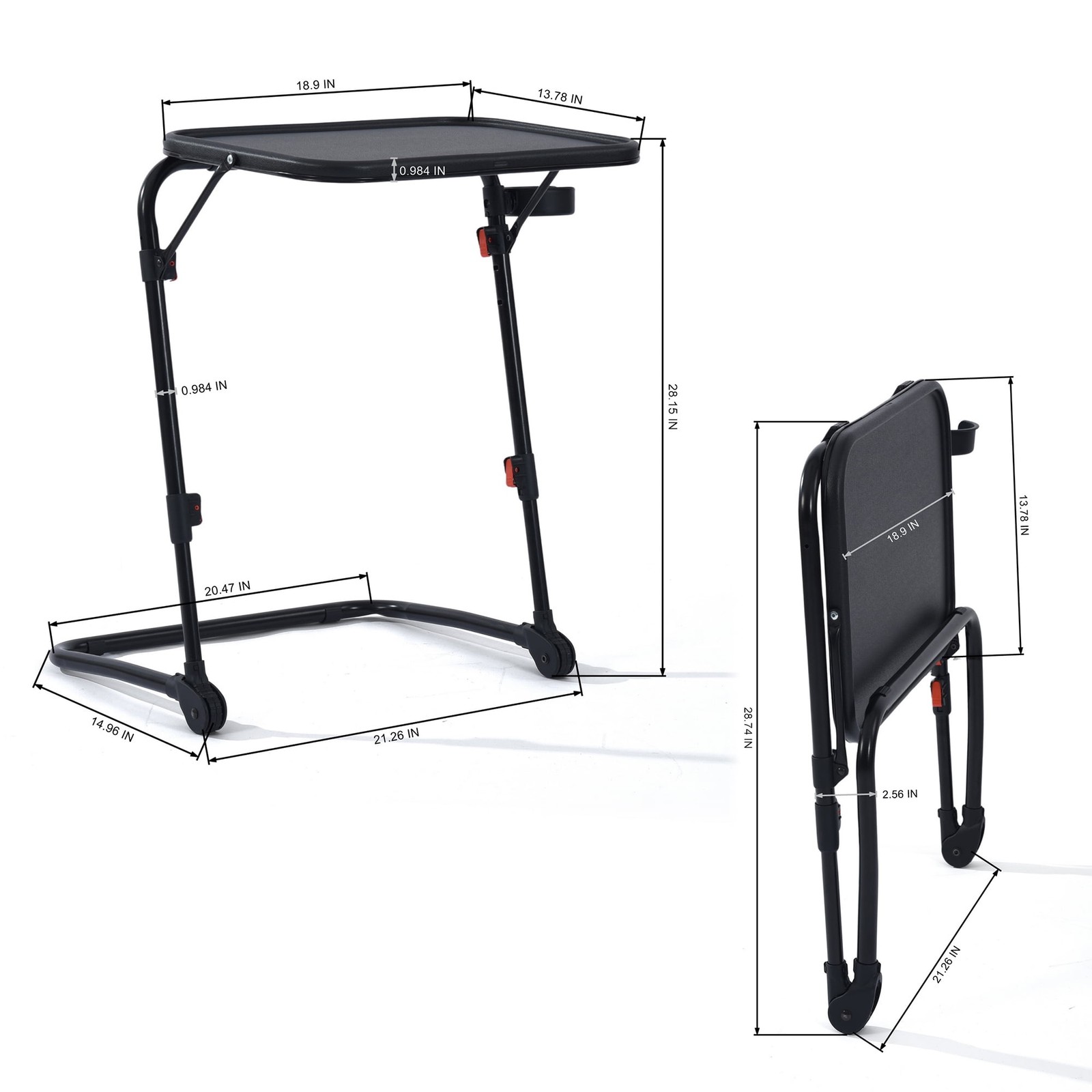 Adjustable Folding Table Portable Small Table Patio Camping/Backyard Black
