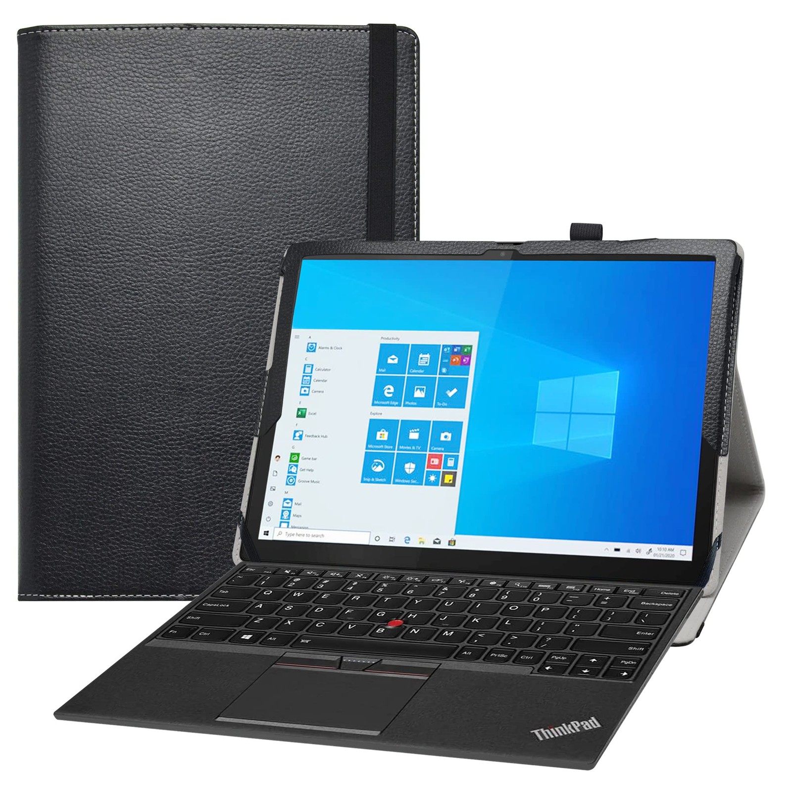 for ThinkPad X12 Detachable Case,PU Leather Folio 2-Folding Stand Cover Case ...