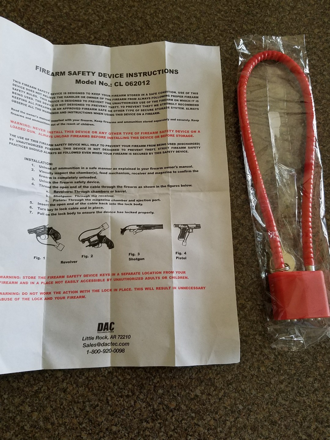 DAC Technologies ~ Firearm Safety Device ~ Lock & Key ~ CL062012