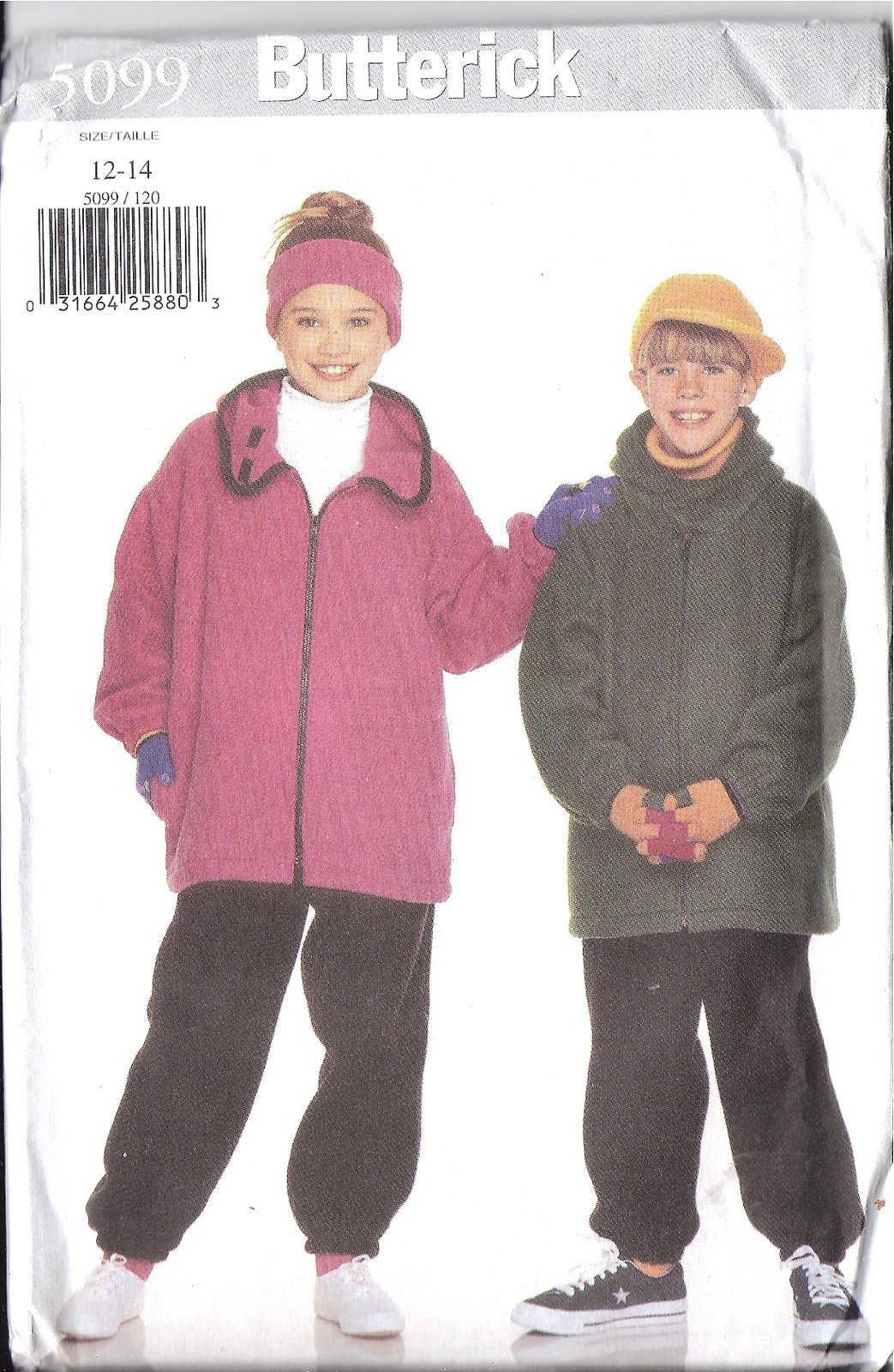 UNCUT Vintage Butterick Sewing Pattern Girls Jacket Pants Cap Headband Easy 5099
