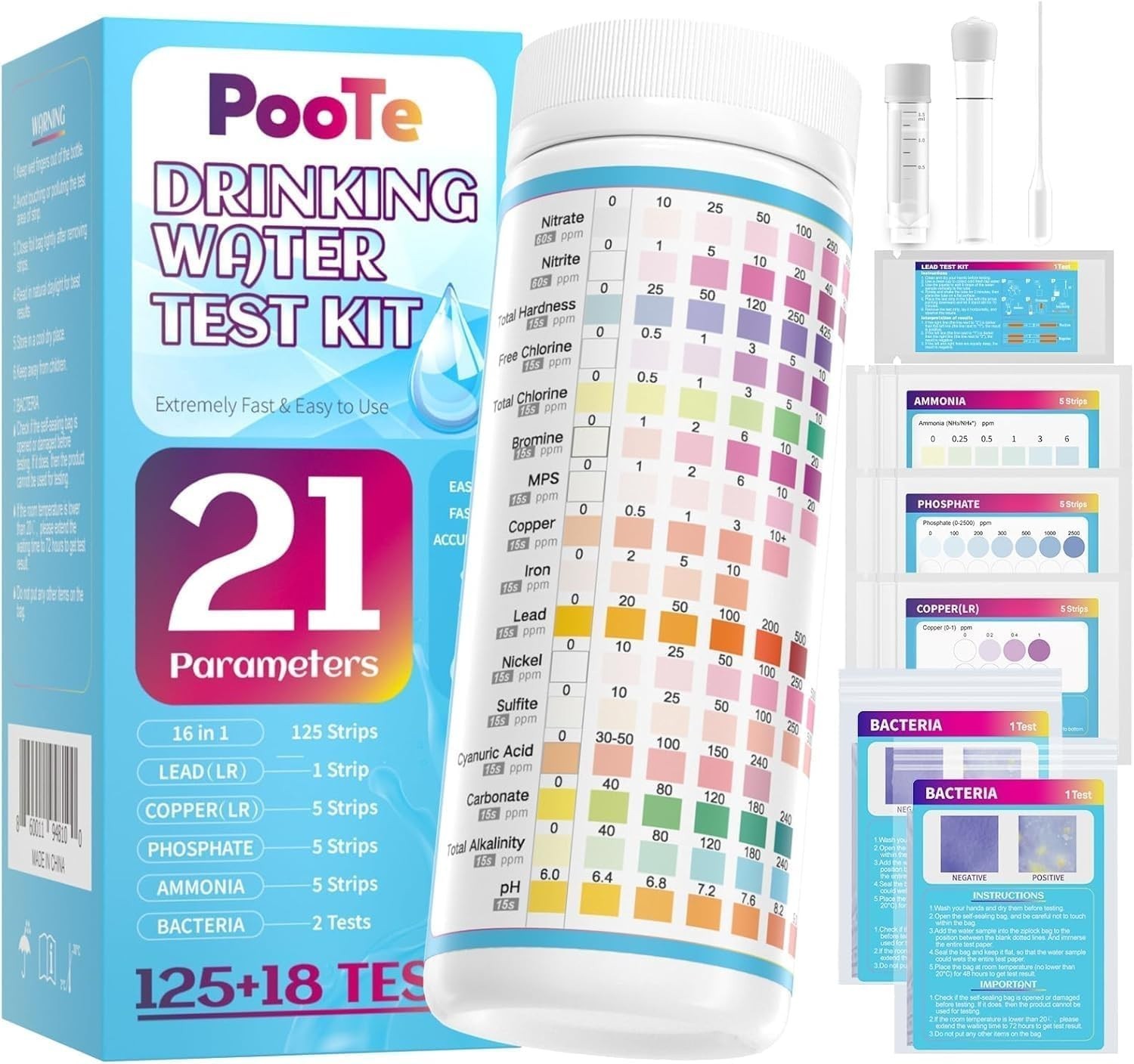 21-in-1 Water Testing Kit - Accurate Test Strips for pH, Chlorine, Lead & More