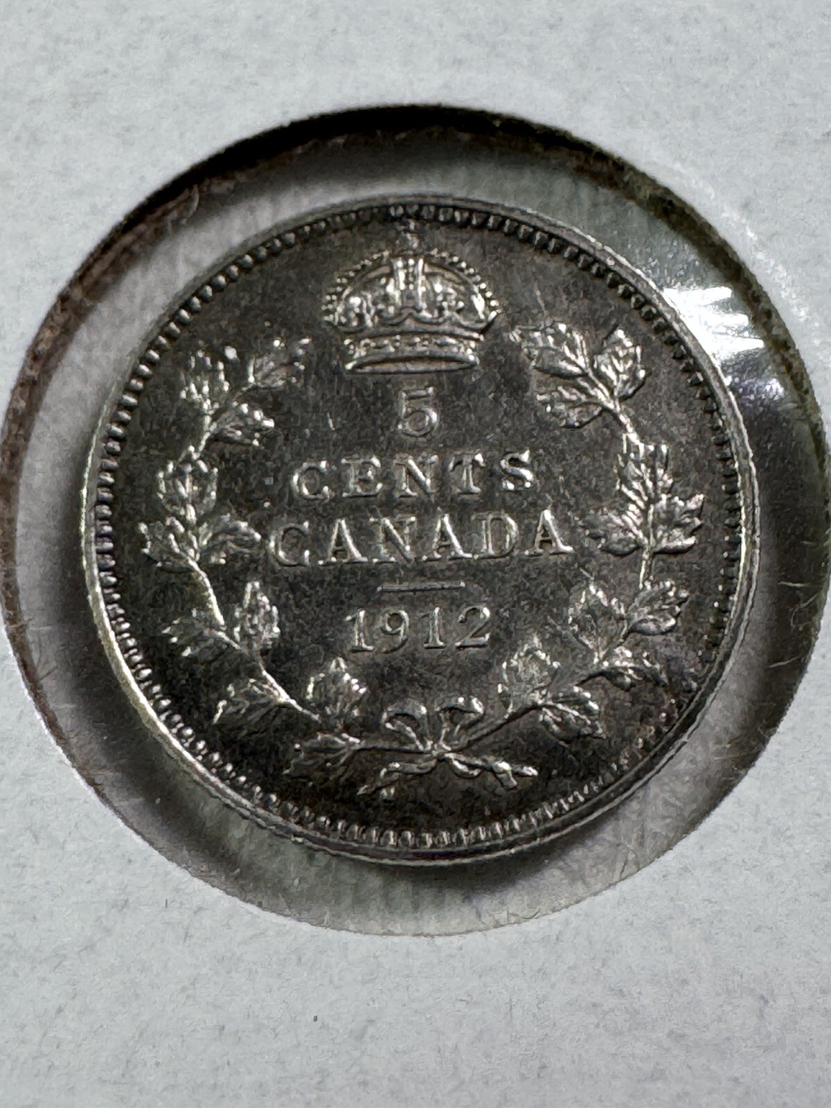 1912 Canada 5 Cents Small Silver Coin
