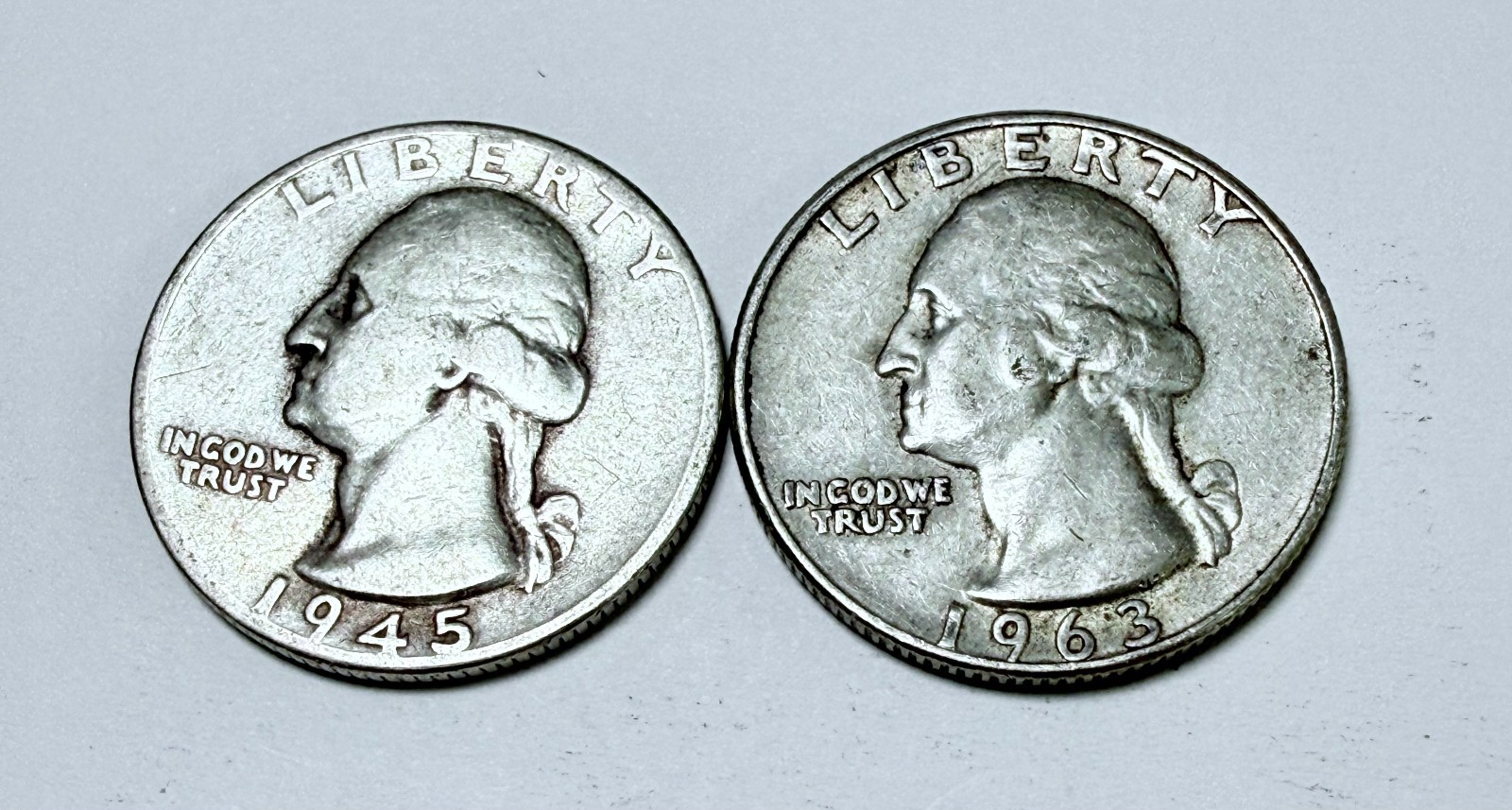 WASHINGTON SILVER QUARTERS  90% SILVER LOT OF 2, CIRCULATED COINS #10045