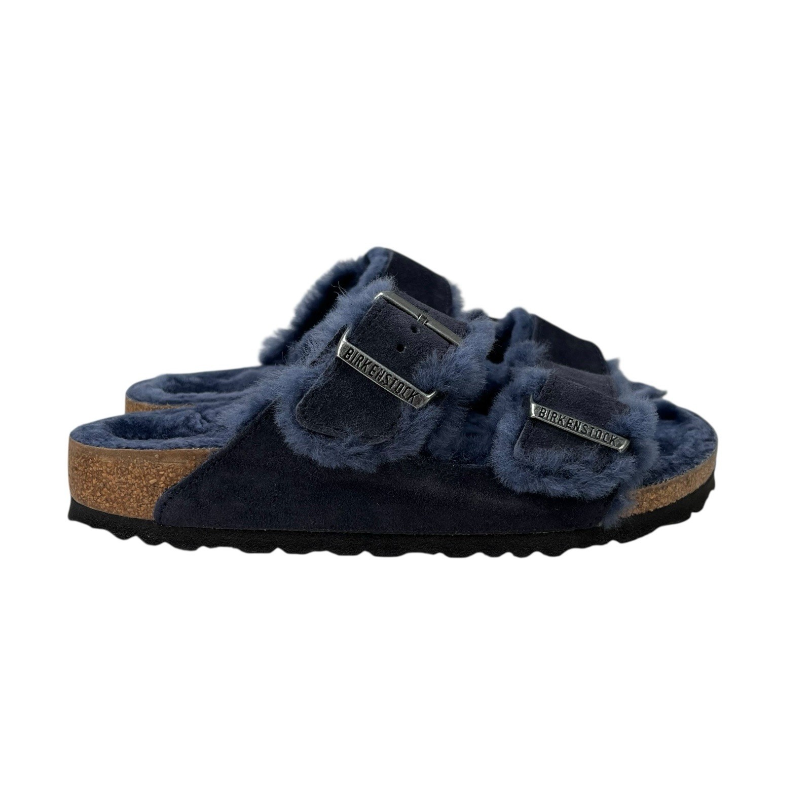 Birkenstock Arizona Shearling Midnight Blue Suede Sandals Women's Size 38EU, 7US