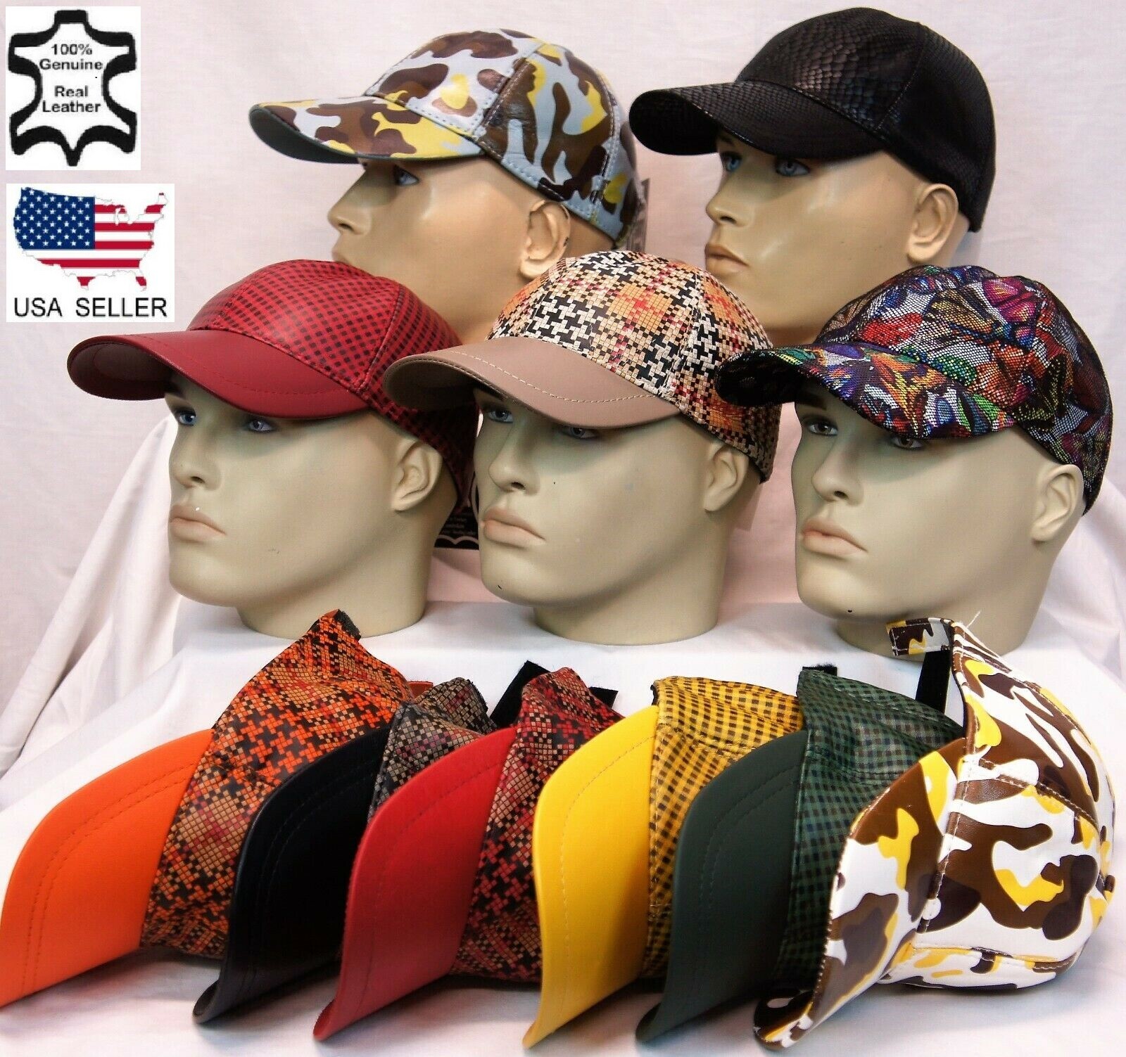 New 100% Genuine Real Lambskin Leather Baseball Cap Hat Sport Visor 11 COLORS