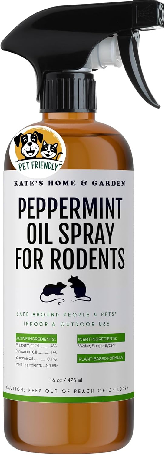 Kate Naturals Peppermint Oil Spray for Rodents, Squirrels, Mouse, Bat, Rat, Car