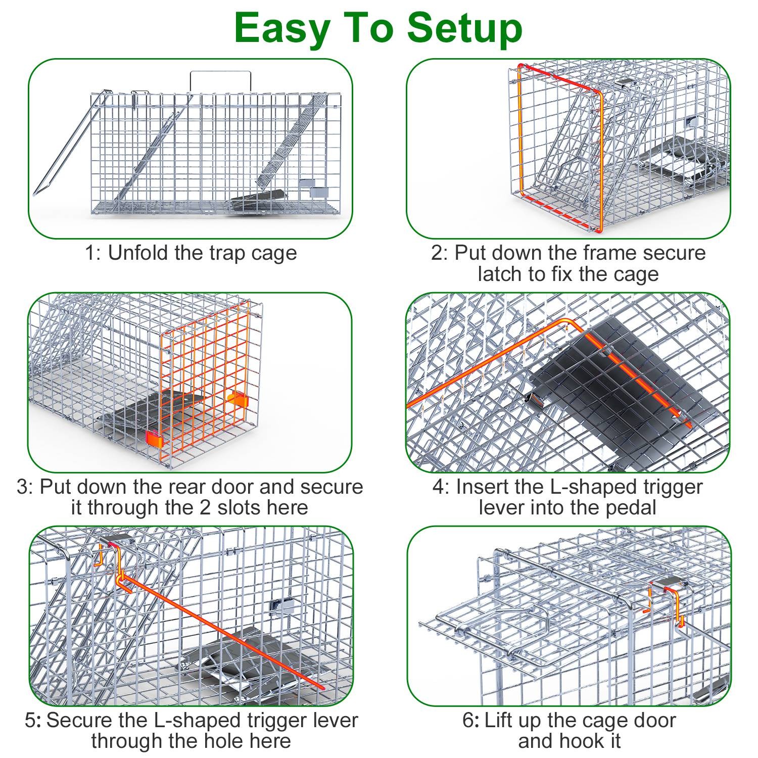 2Pcs 18in Humane Cage Live Animal Single Door Trap for Yard Garden Animal Cage