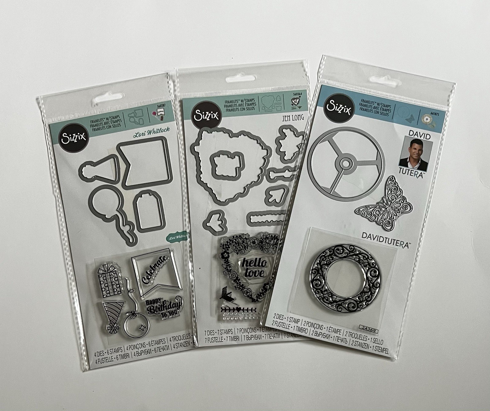 Sizzix Framelits w/ Stamps Set Of 3 – Hello Love, Happy Birthday, Wine Charm
