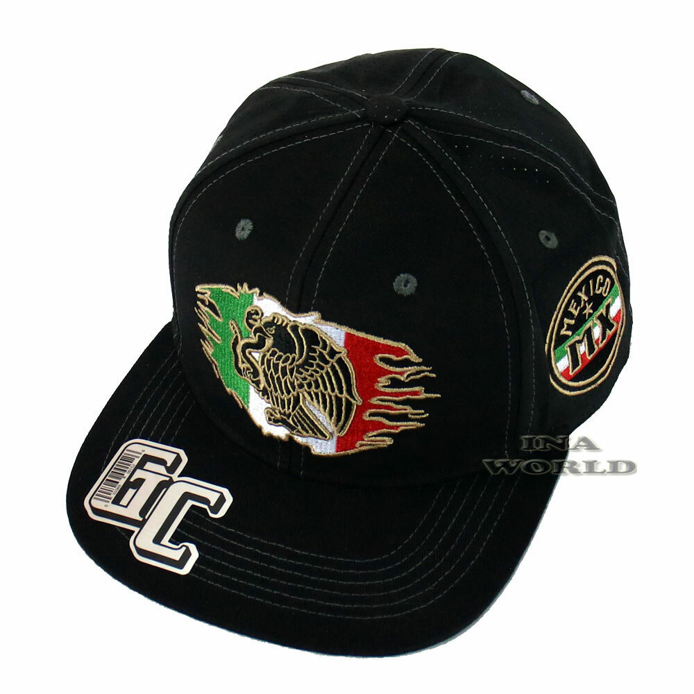 MEXICO Hat Flag Eagle Federal Logo Snapback Mesh Flat Bill Baseball Cap- Black
