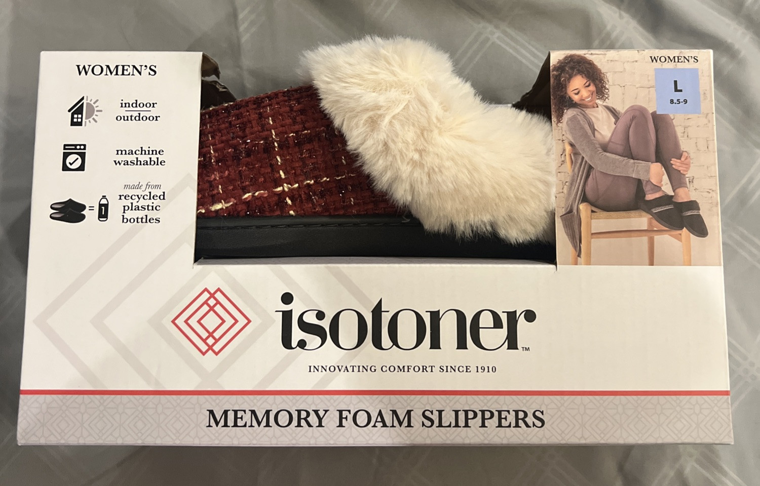 ISOTONER WOMENS  L 8.5-9 MEMORY FOAM SLIPPERS CHILI PEPPER