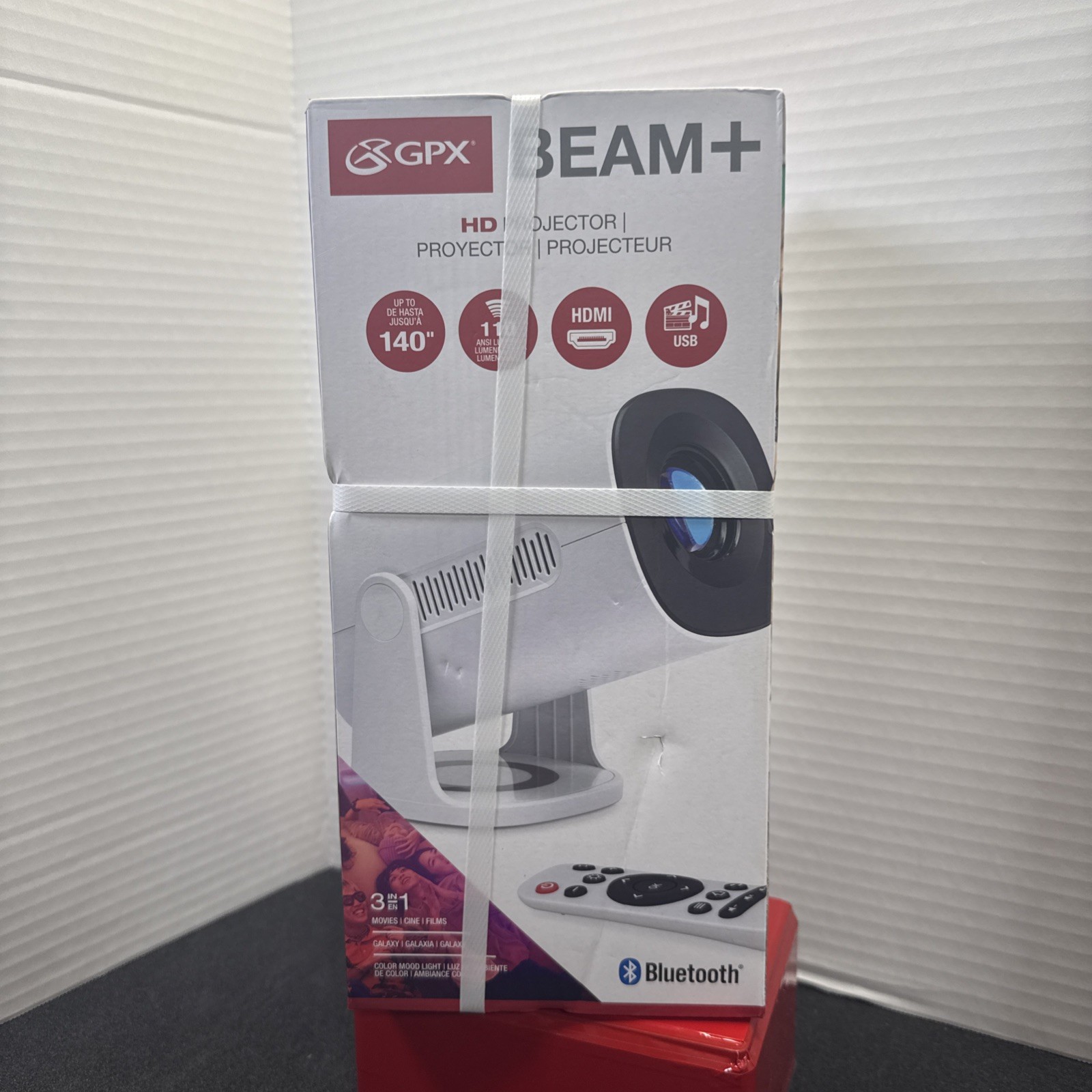 GPX BEAM+ HD Projector, 1280 X 720 Resolution, 110 ANSI Lumens, Bluetooth NEW