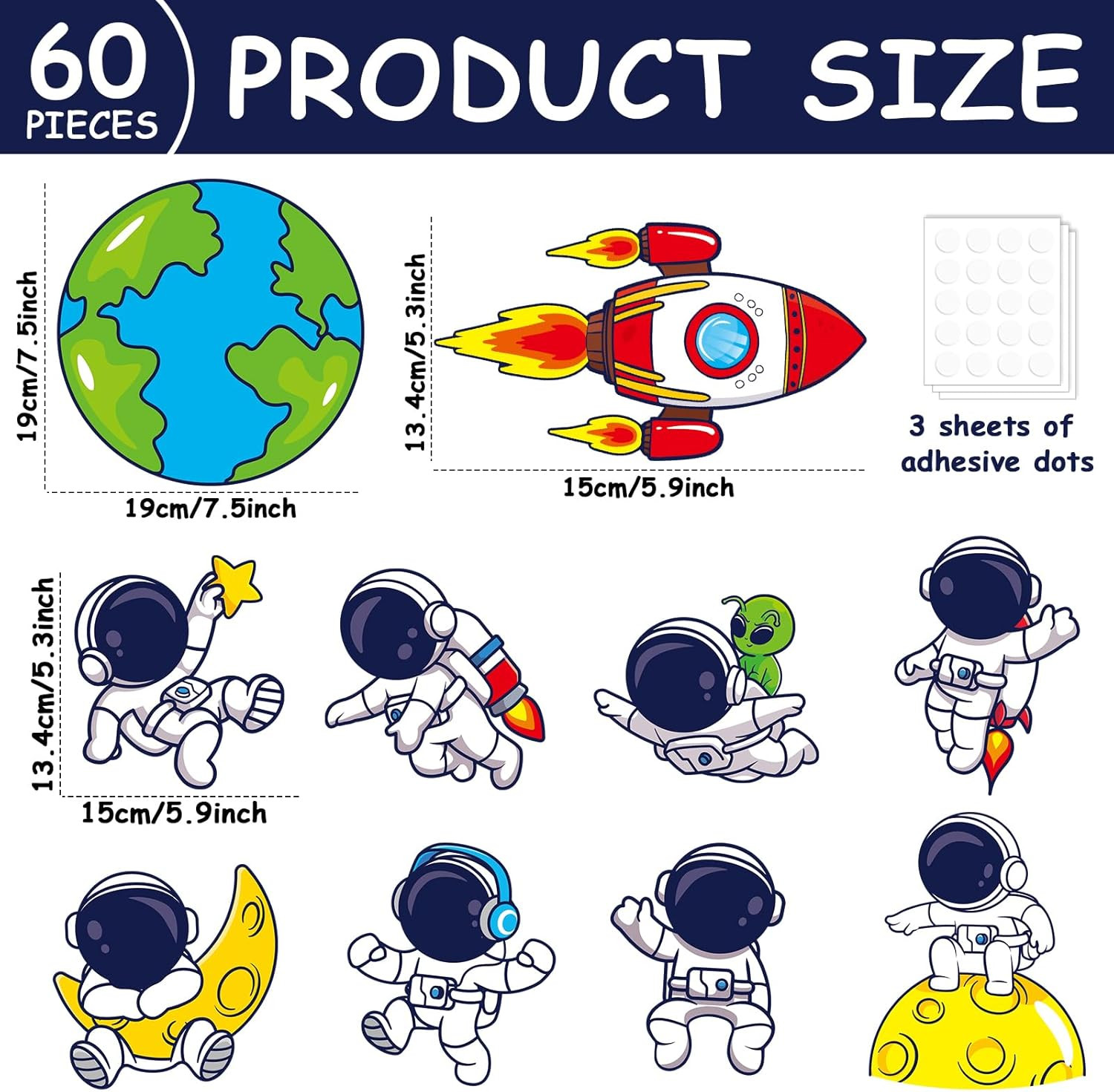 60Pcs Outer Space Cutouts Astronaut Bulletin Board Set Decoration Space Theme Cl