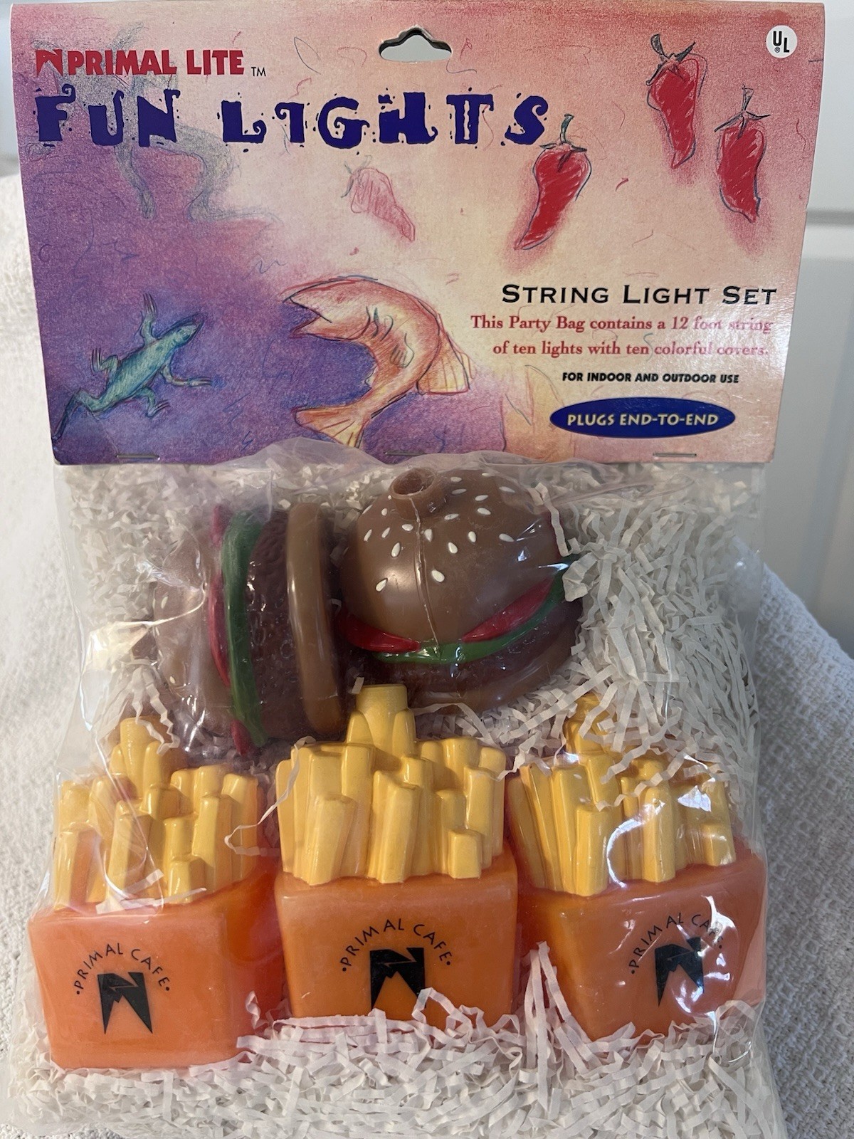 Vintage Hamburger & Fries String Lights Novelty Food Truck Camping Party 12 FT
