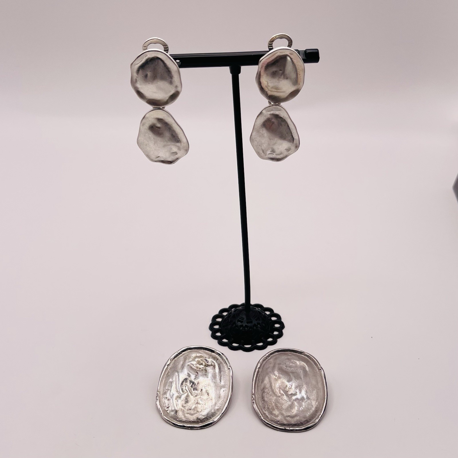 Vintage Brutalist Earrings Lot Of 2 Pair