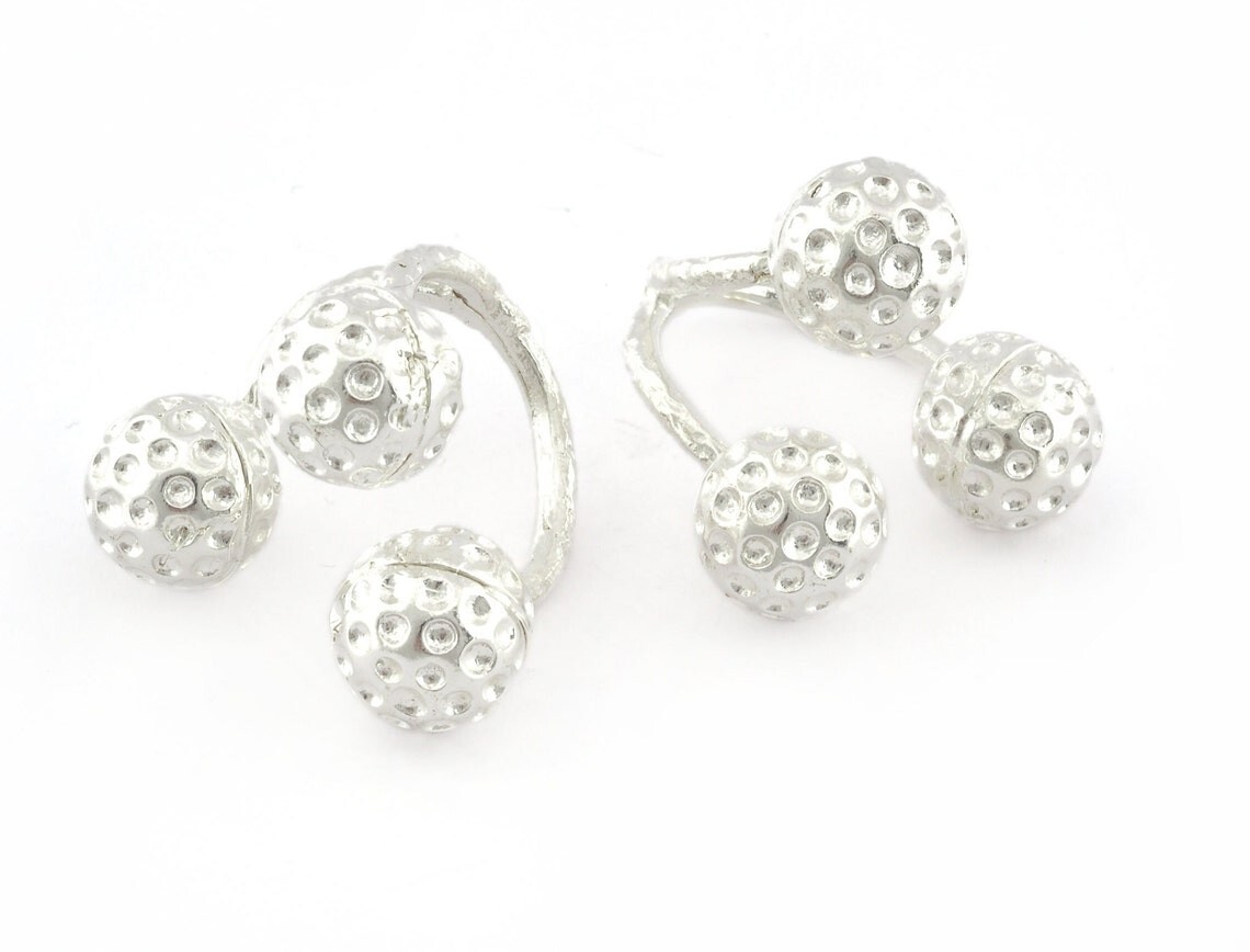 Golf Balls Ring, Adjustable Ring , Shiny silver plated Brass (8US) 5204