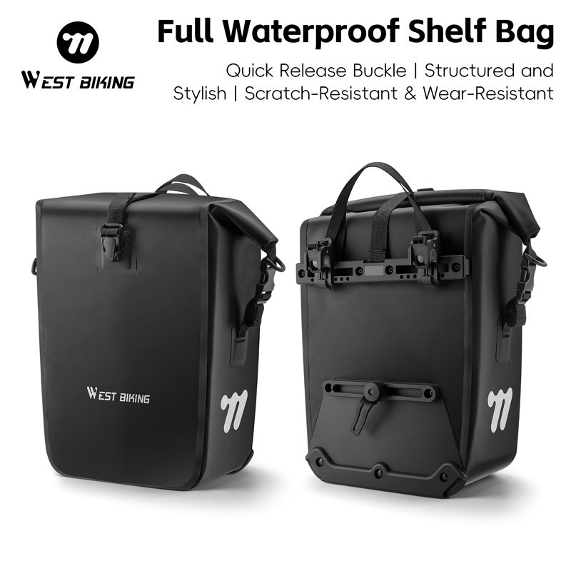 WEST BIKING Full Waterproof Bike Single Pannier Cycling Bag 18-28L Black 1PC
