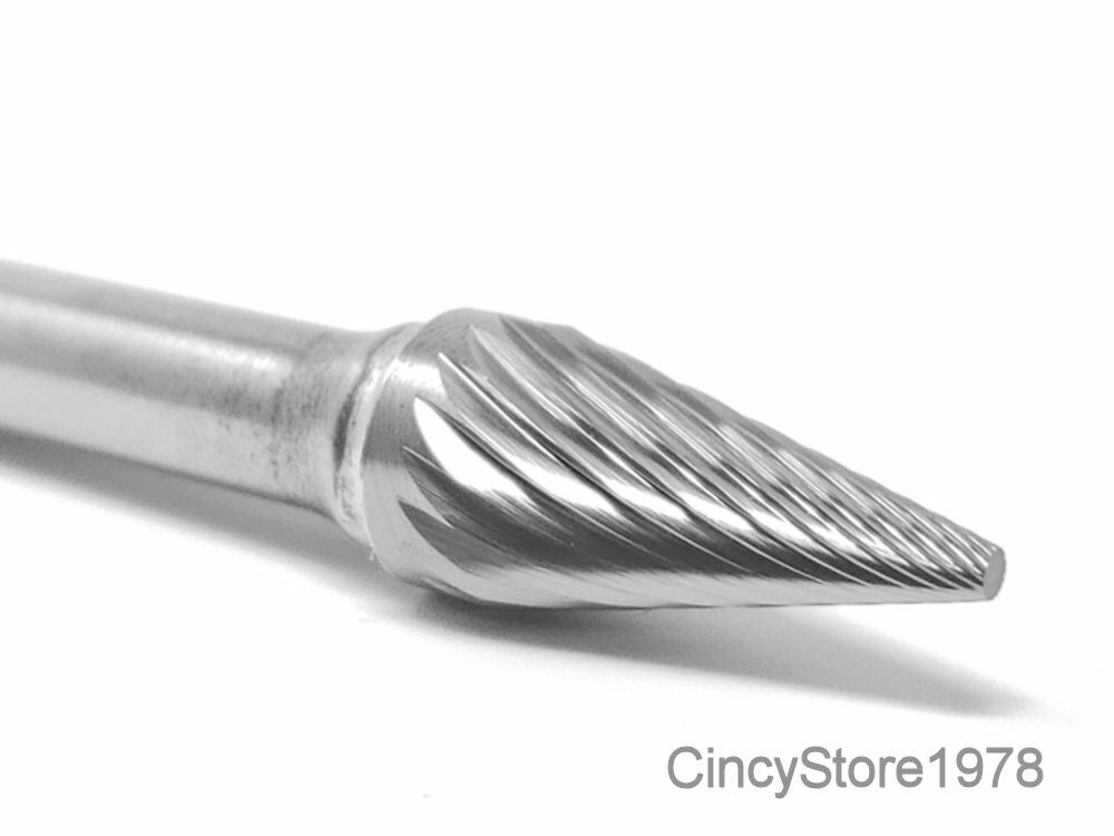 SM4S Pointed Cone Shape Carbide Burr Bur Cutting Tool Die Grinder Bit 1/4" NEW