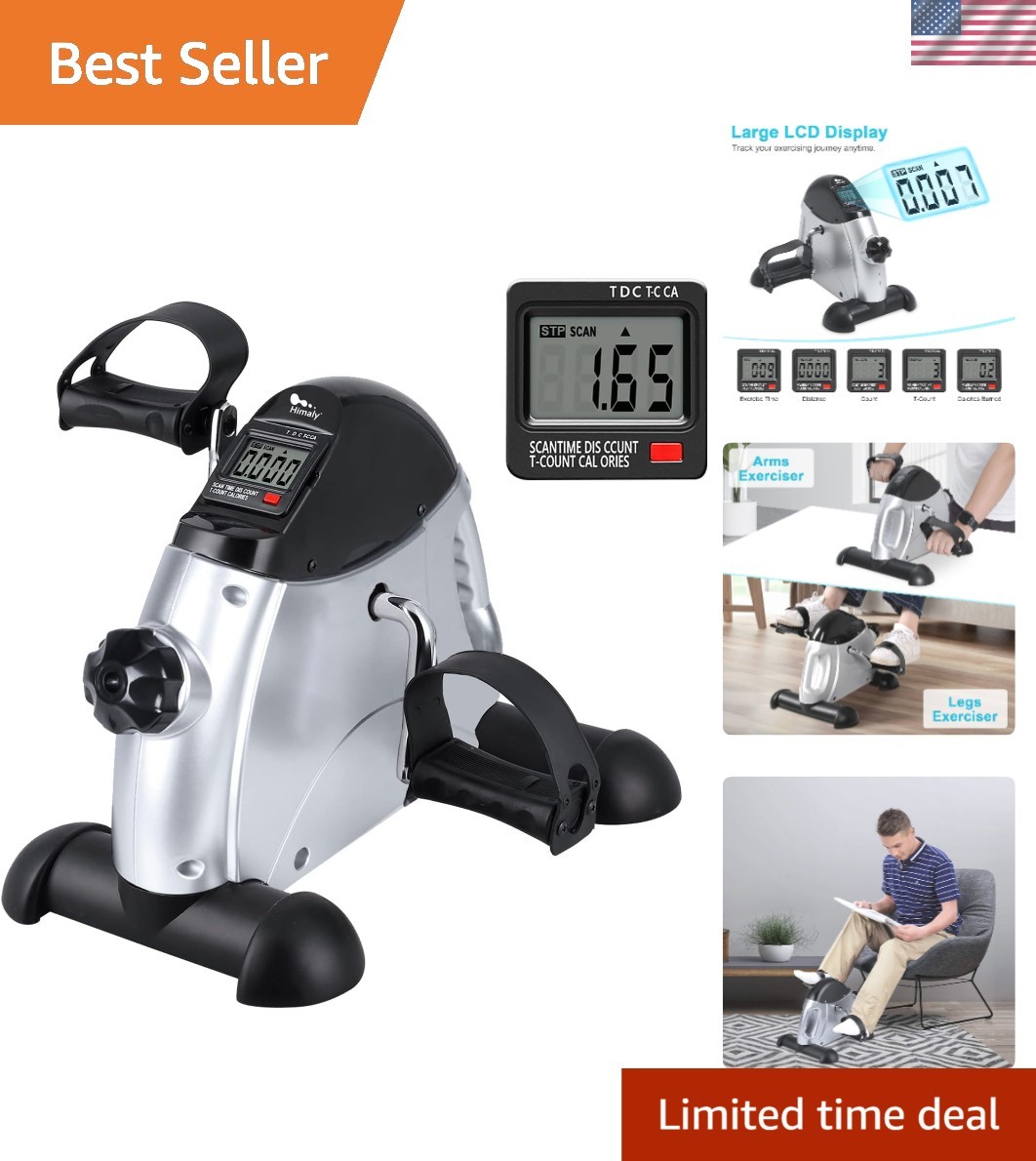 Compact Under Desk Mini Exercise Bike with Adjustable Resistance & LCD Monitor