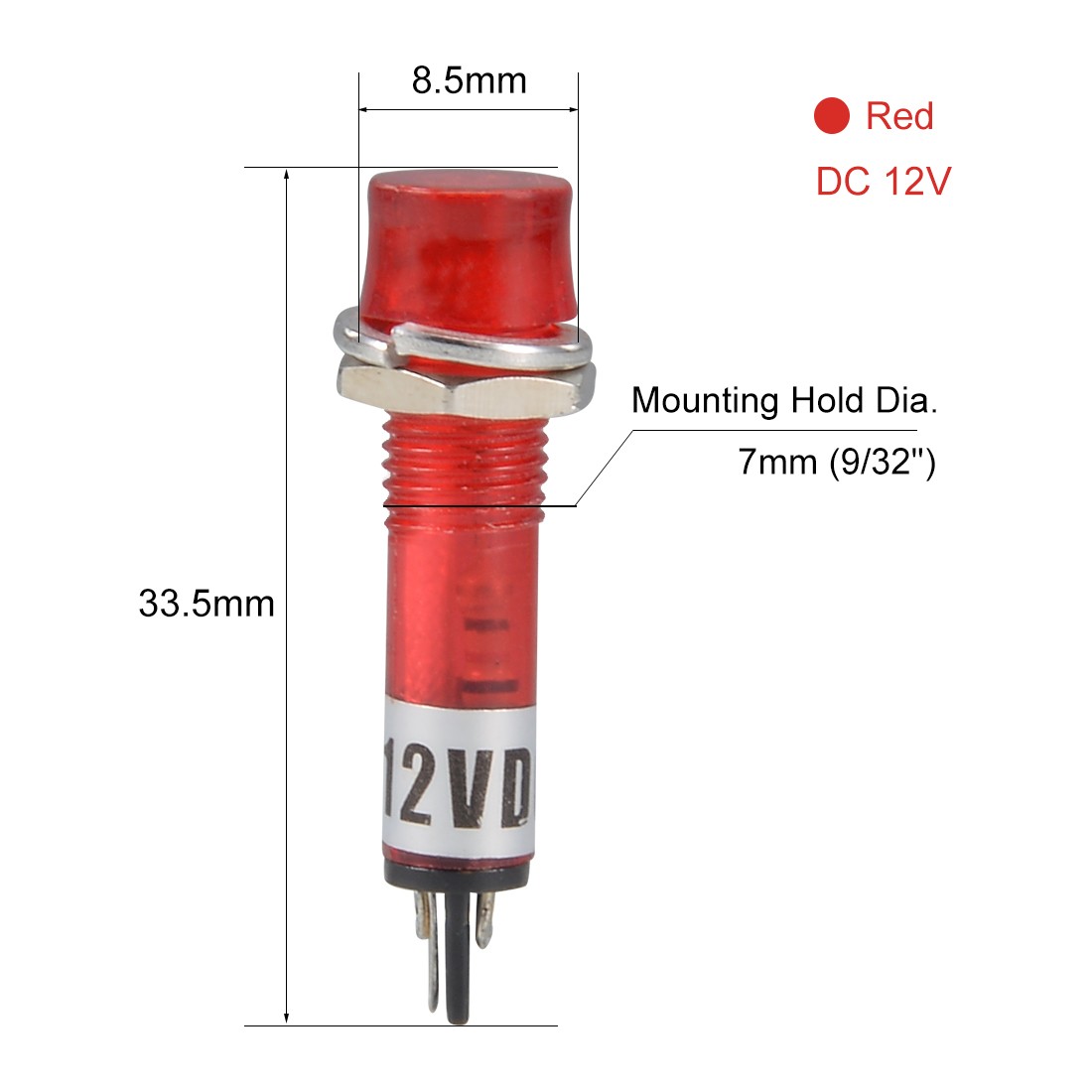 DC12V Signal Indicator Dash Light LED Bulb XD7-1 Red 7mm 9/32" Panel Mount 10Pcs