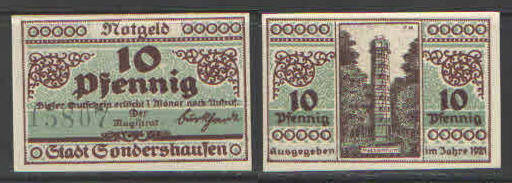 German NOTGELD SONDERSHAUSEN #L1211a INcomplete Set 1 UNC BROWN PRINTING $25+